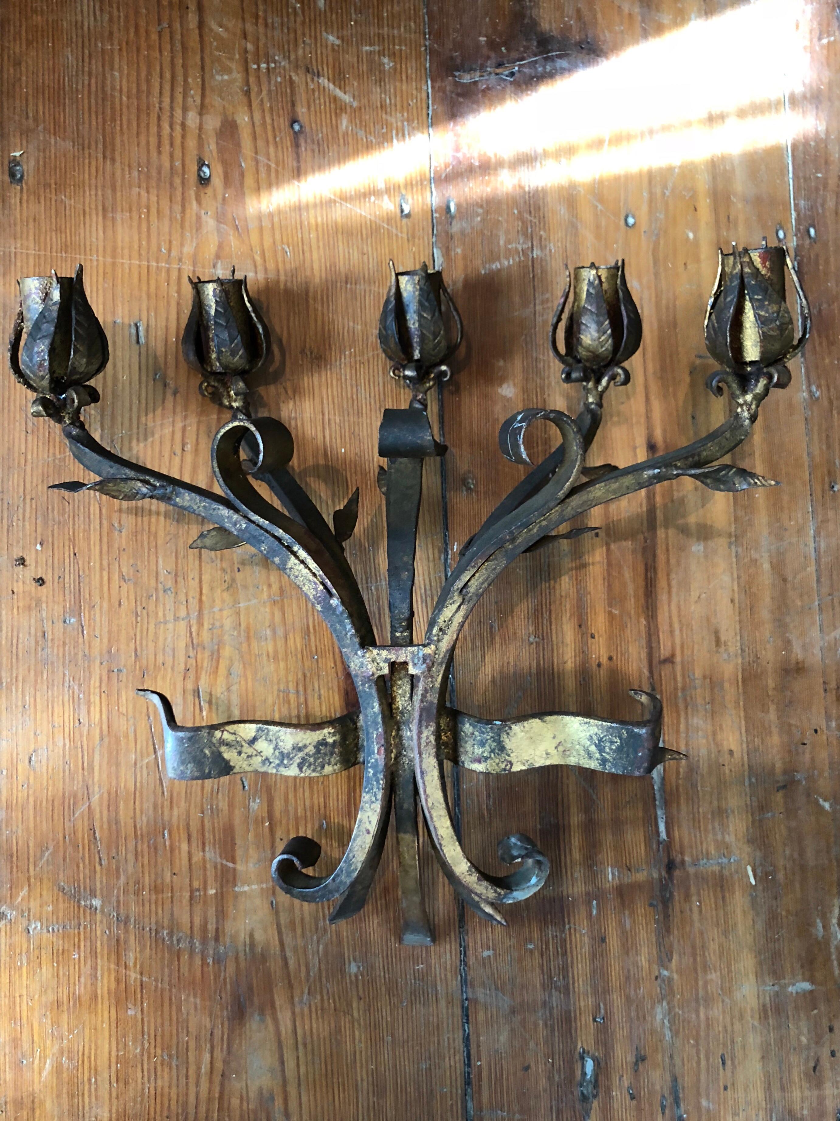 Heavy Hand Wrought Iron Wall Sconce 6