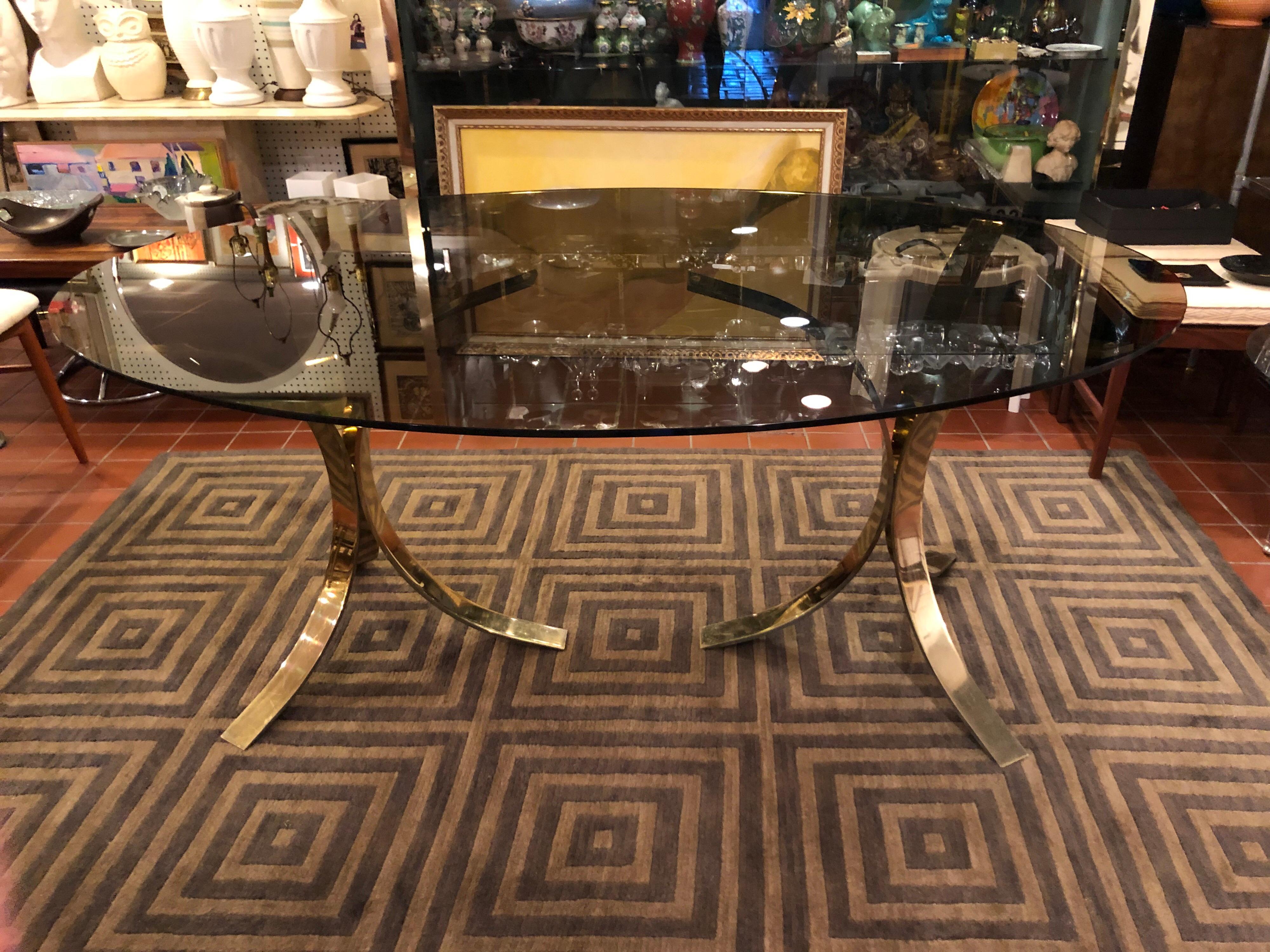 Roger Sprunger  Brass and Smoked Glass Oval Dining Table 2