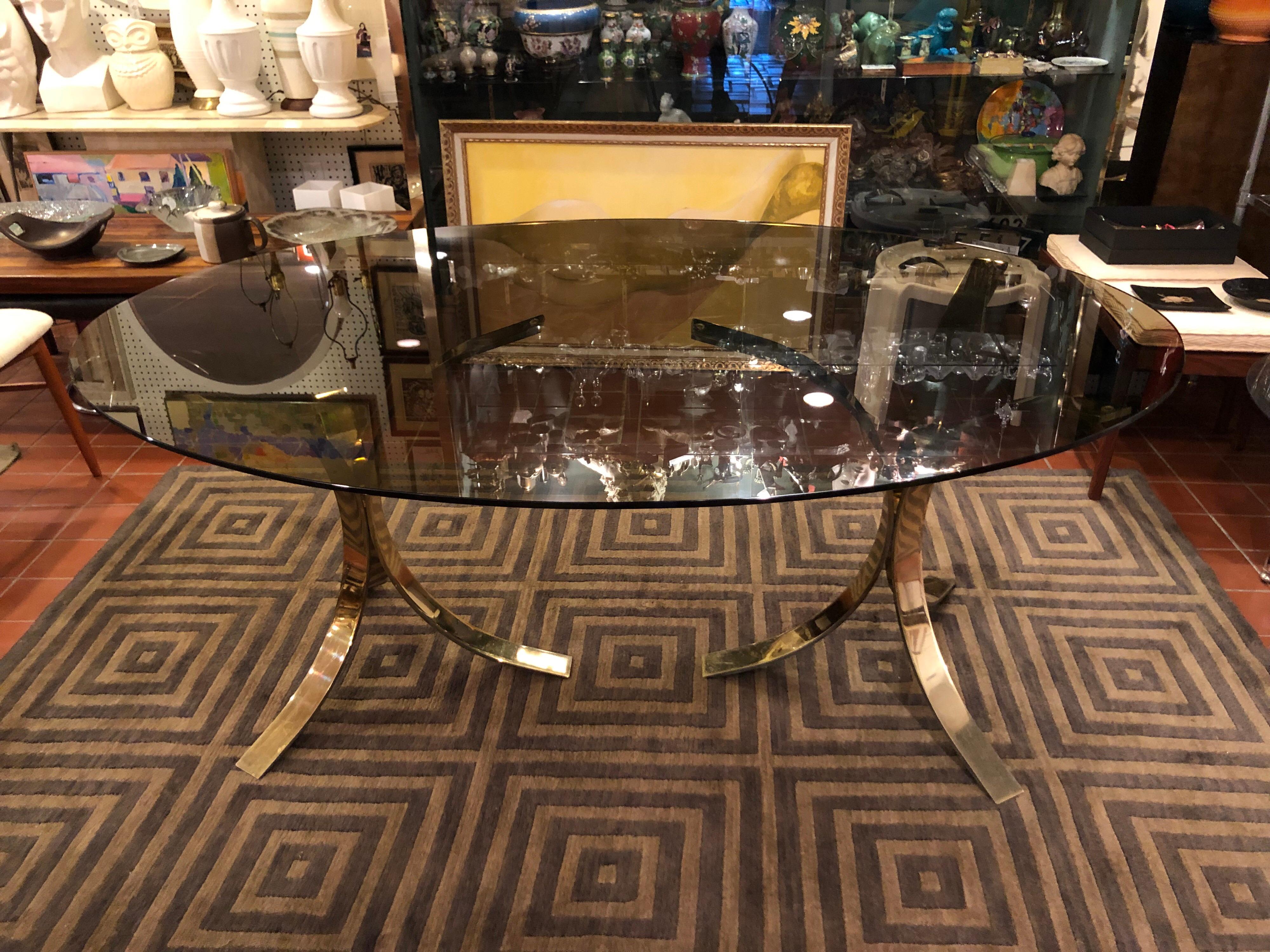 Roger Sprunger  Brass and Smoked Glass Oval Dining Table 1