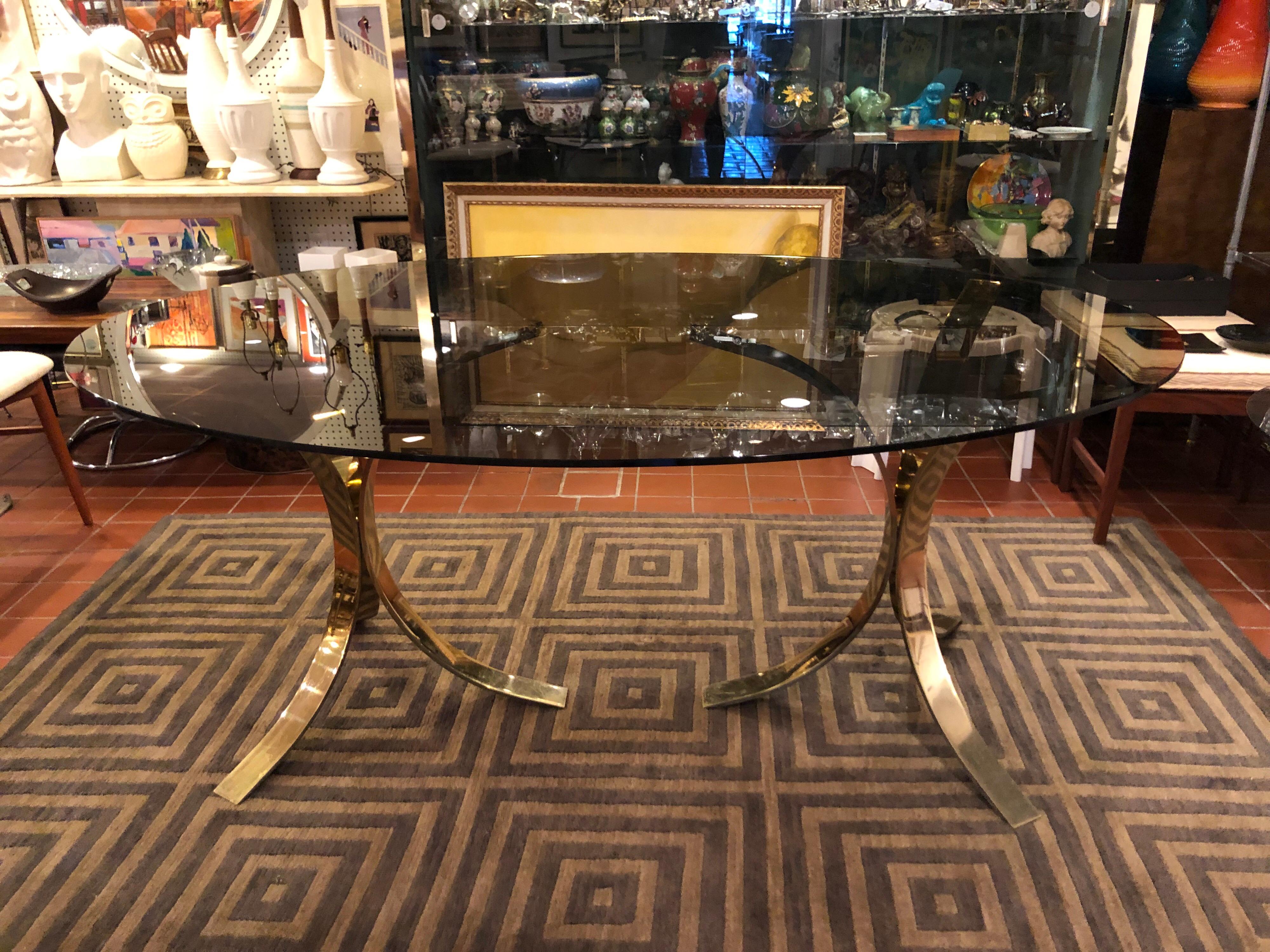 Roger Sprunger  Brass and Smoked Glass Oval Dining Table 3