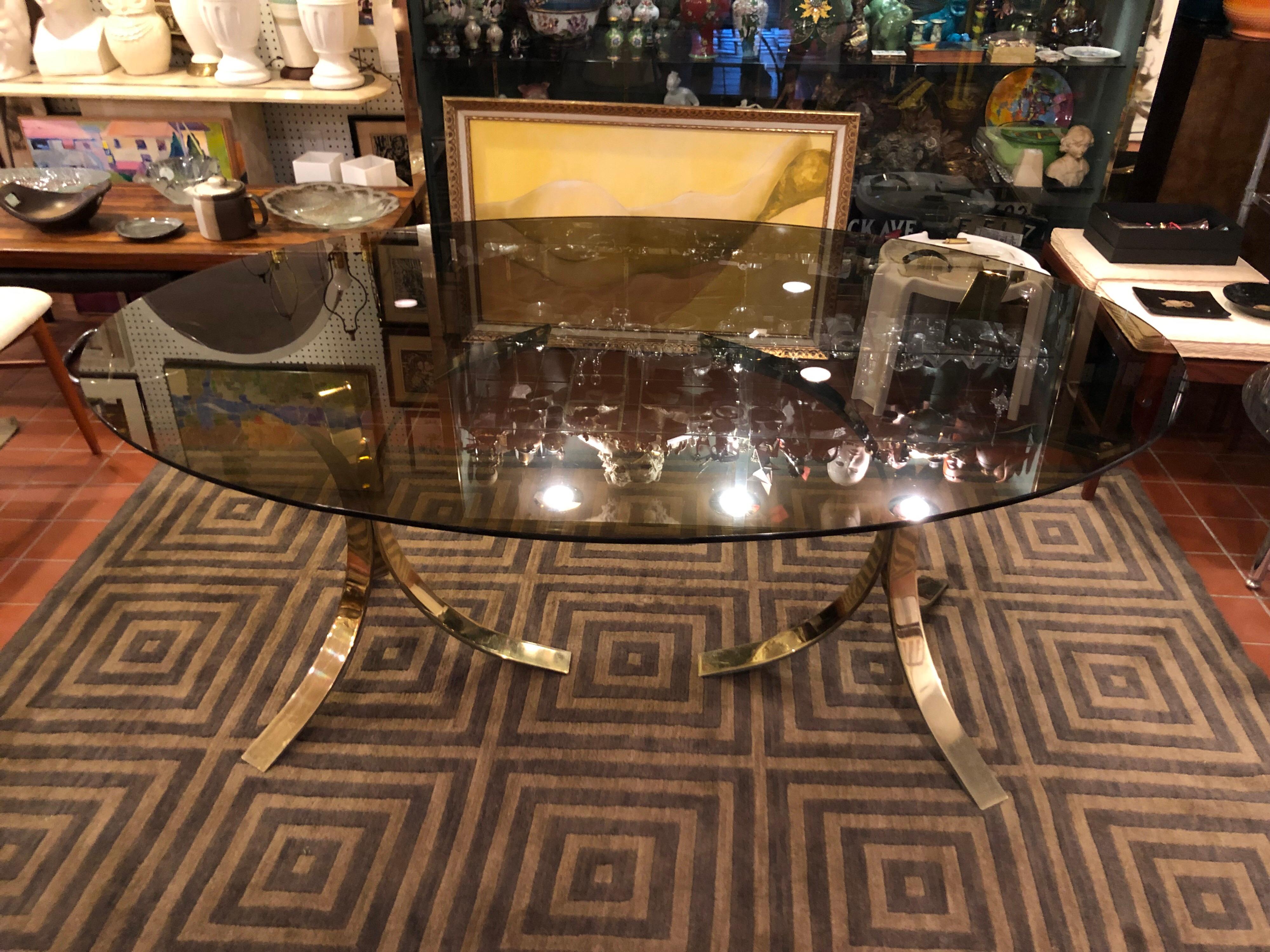 Roger Sprunger  Brass and Smoked Glass Oval Dining Table 4