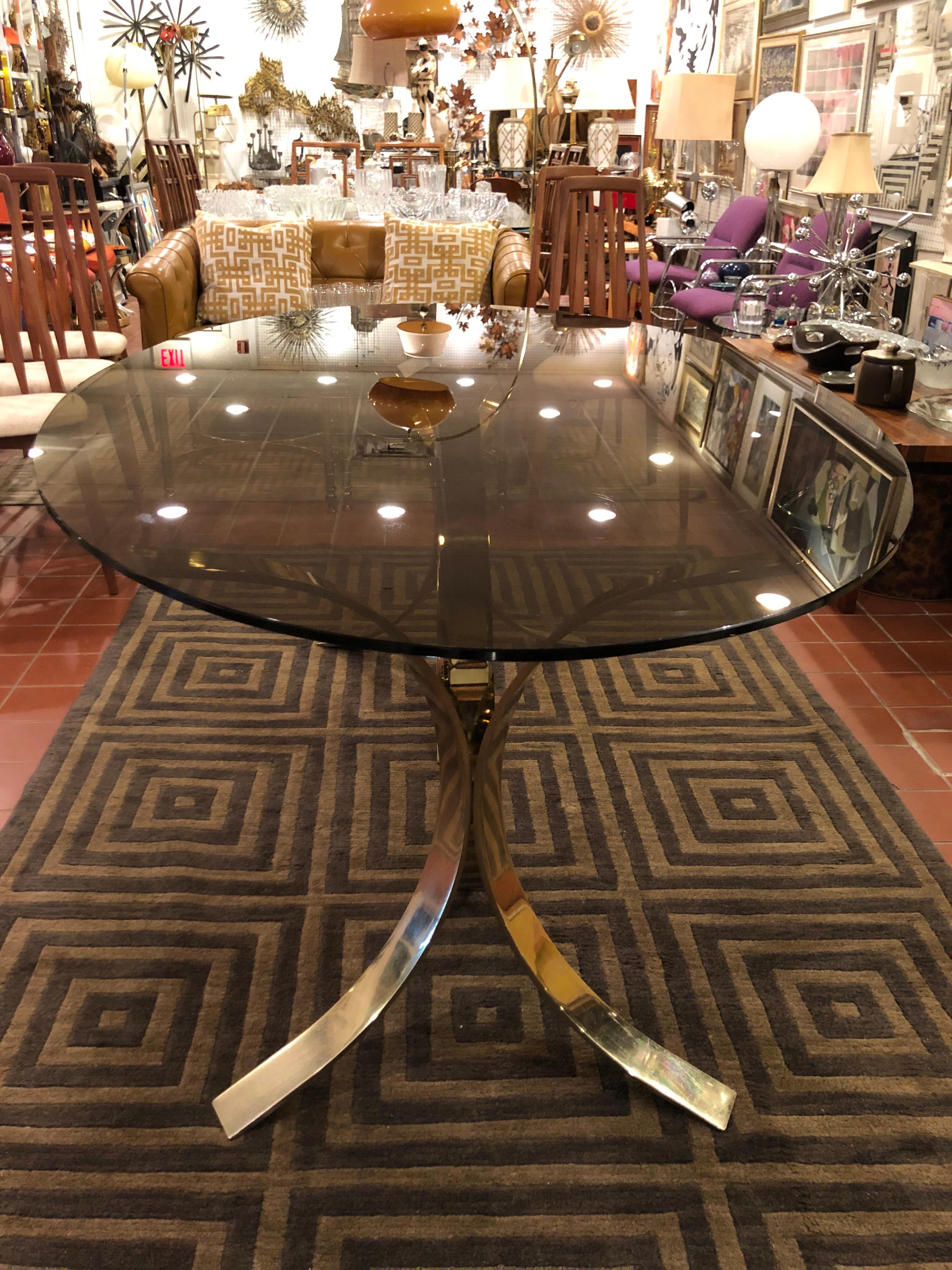 Roger Sprunger  Brass and Smoked Glass Oval Dining Table 5
