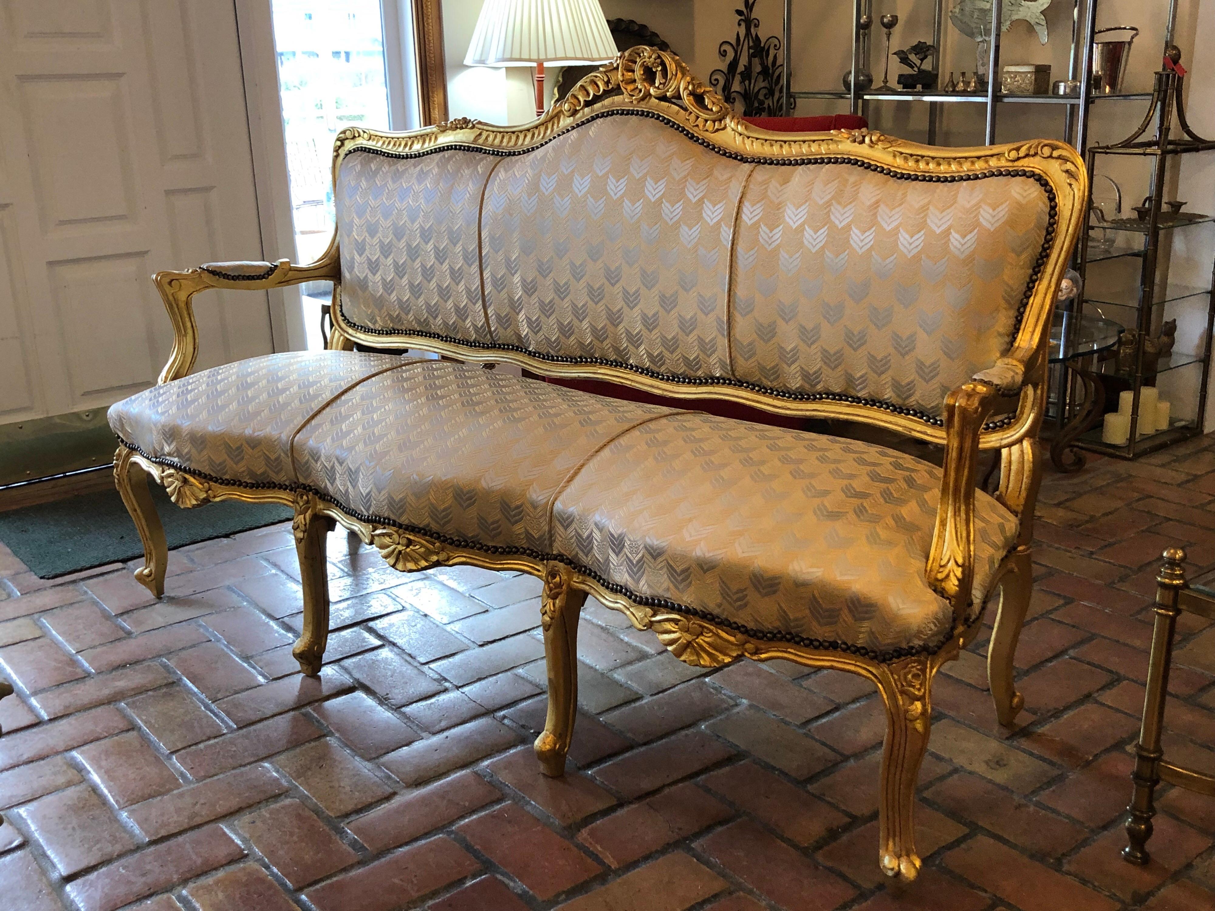 French Gilt Sofa in the Style of Louis XVI 9