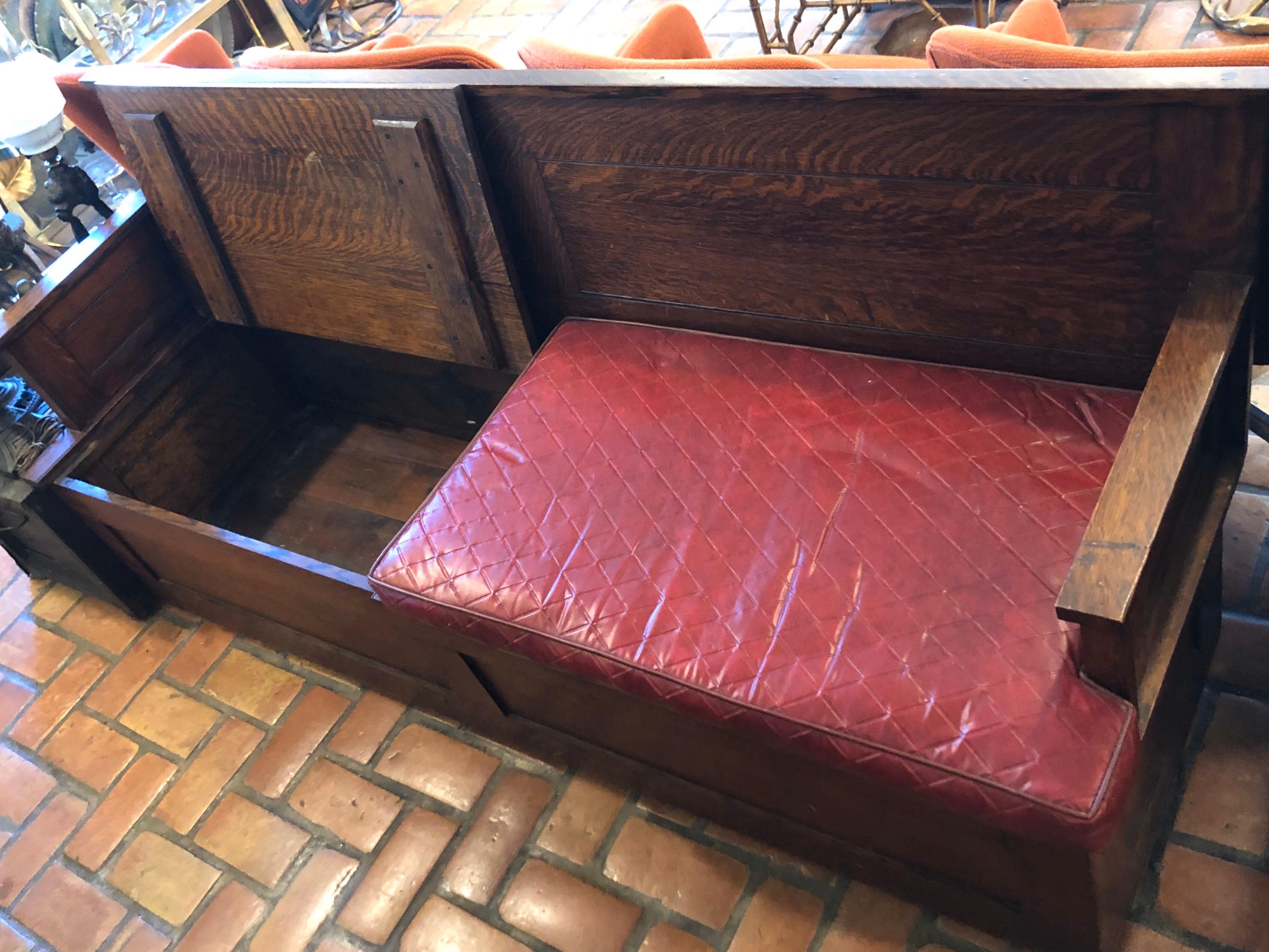 Antique Oak Hall Bench with Cushions and Storage 7