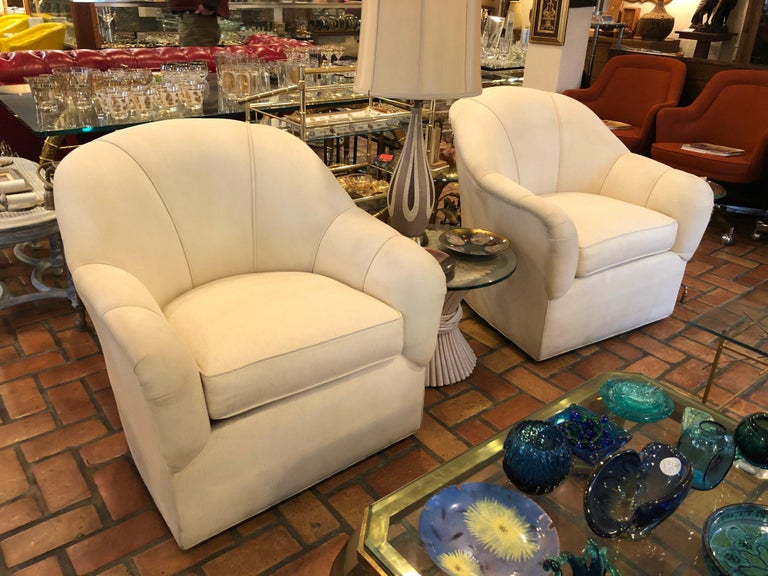 Pair of Ethan Allen Linen Swivel Club Chairs at 1stDibs ethan allen