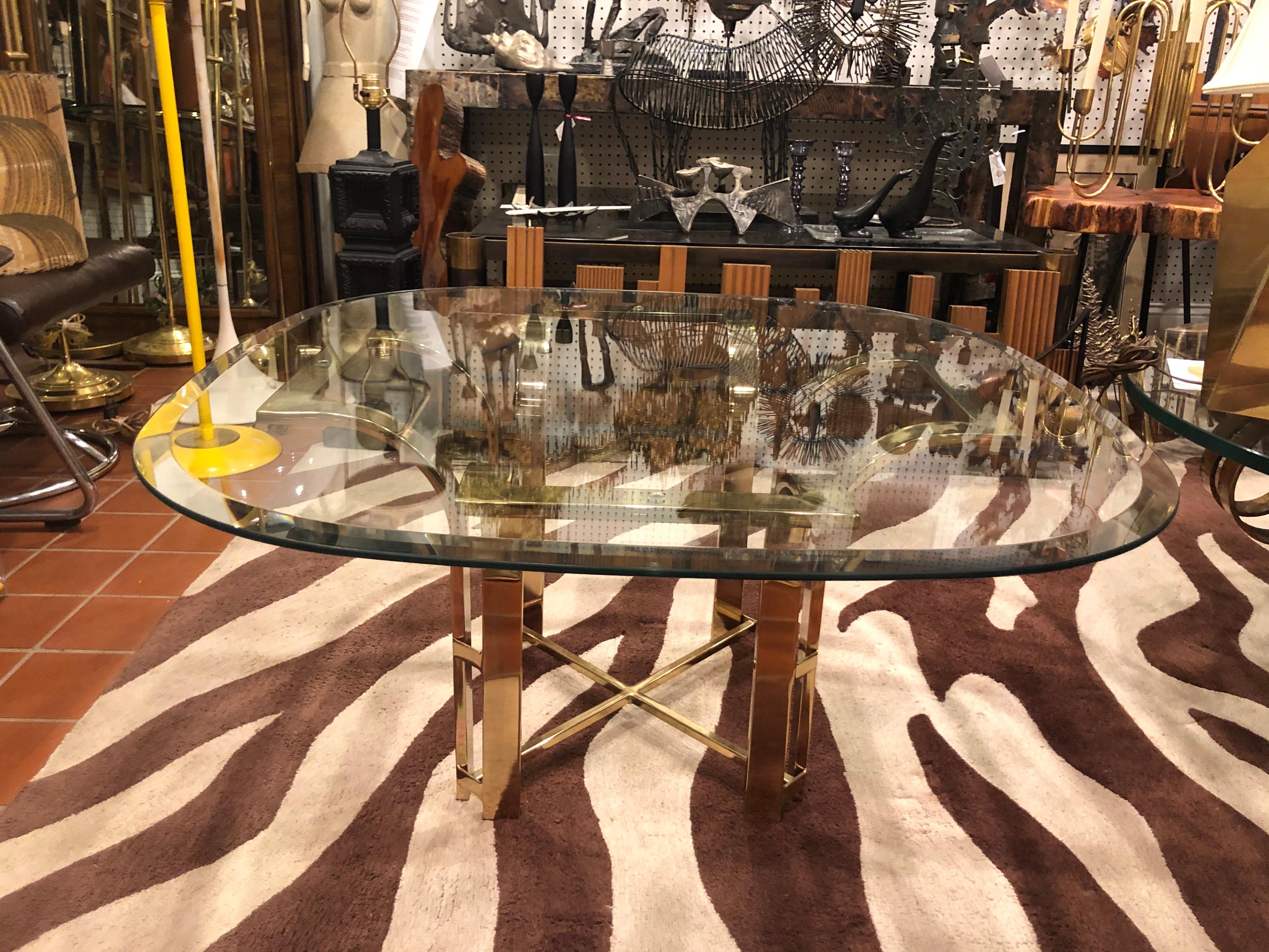 Hollywood Regency Brass and Glass Coffee Table 7