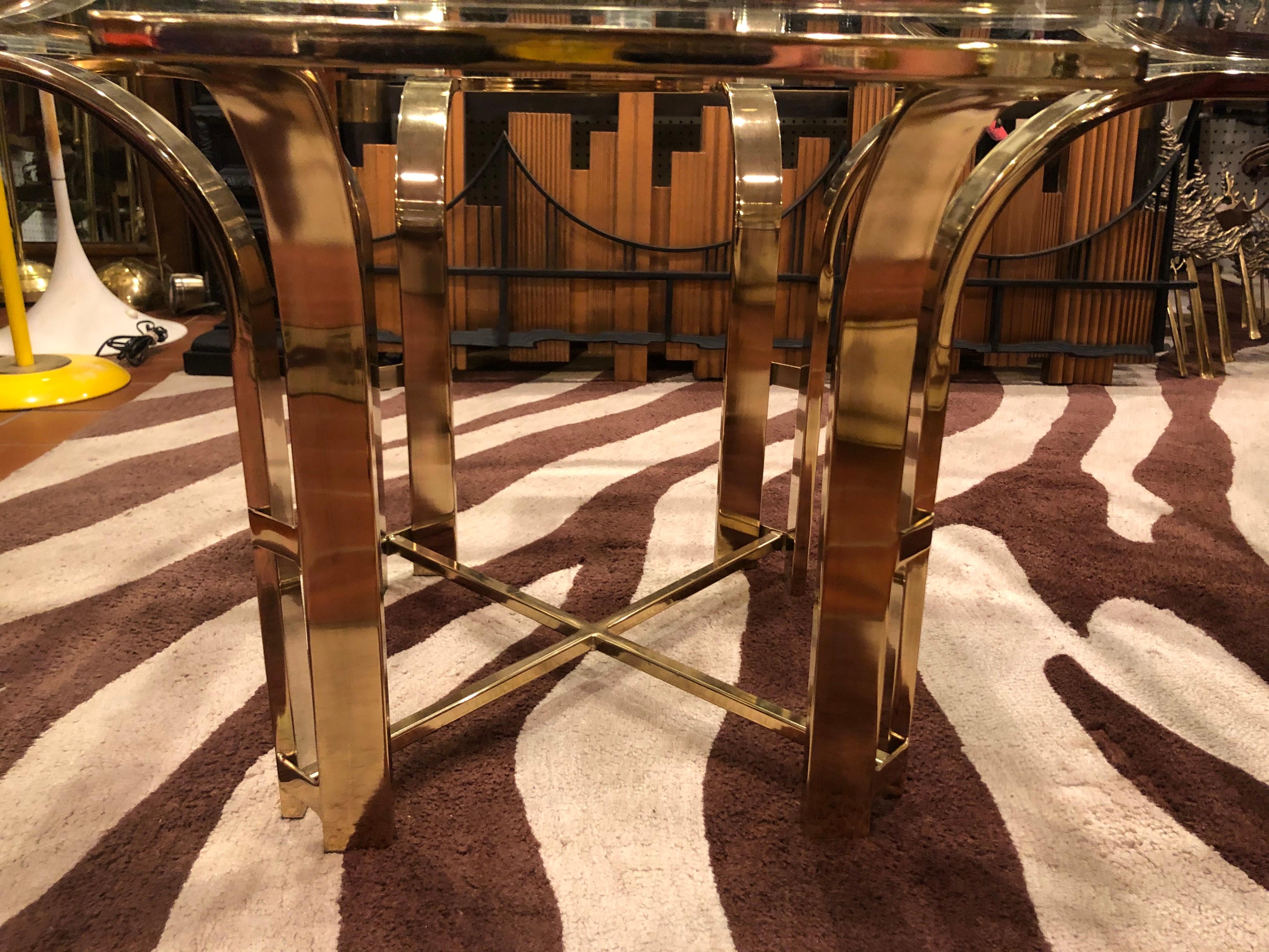 Hollywood Regency Brass and Glass Coffee Table 8