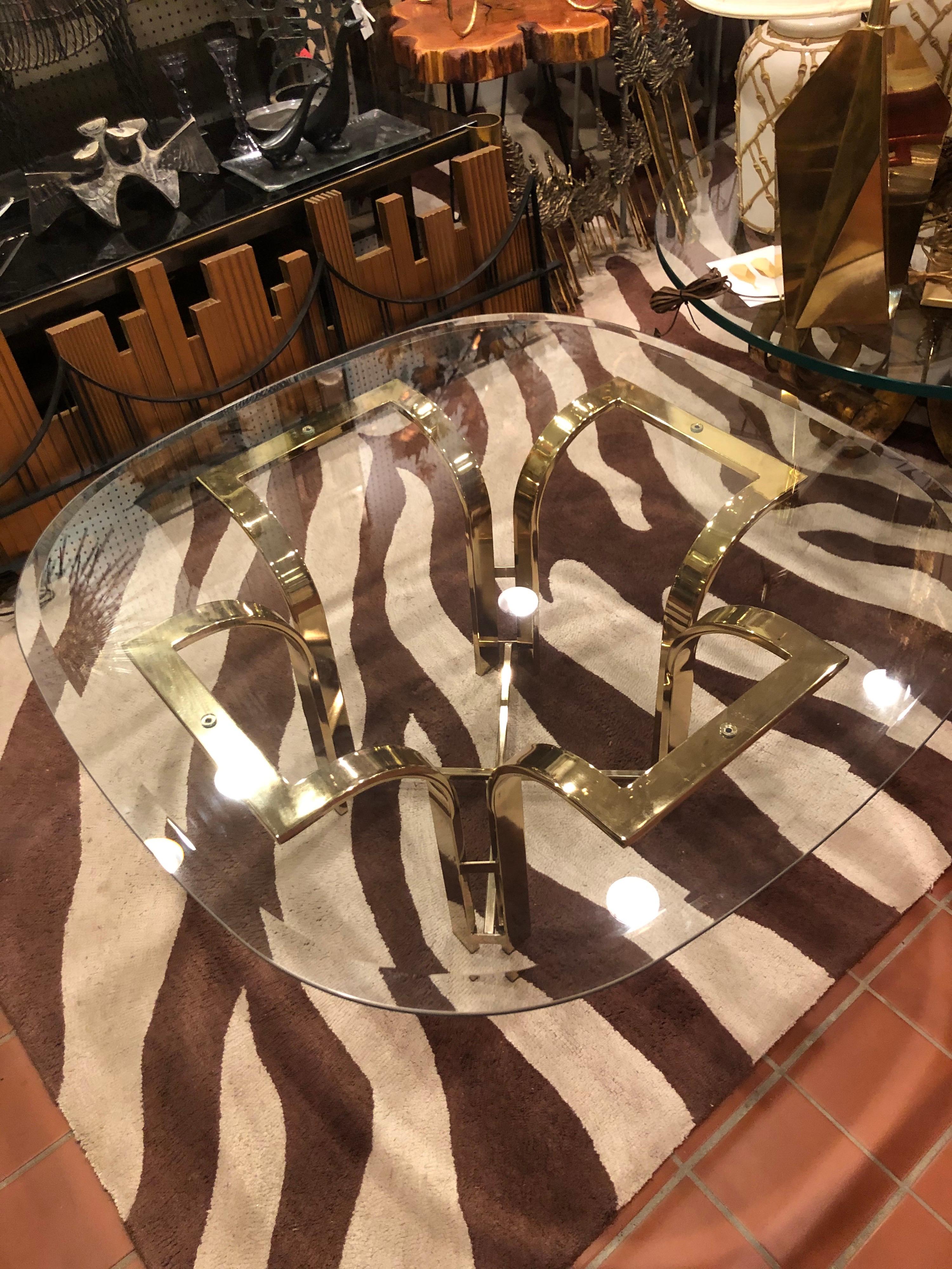 Hollywood Regency Brass and Glass Coffee Table 11