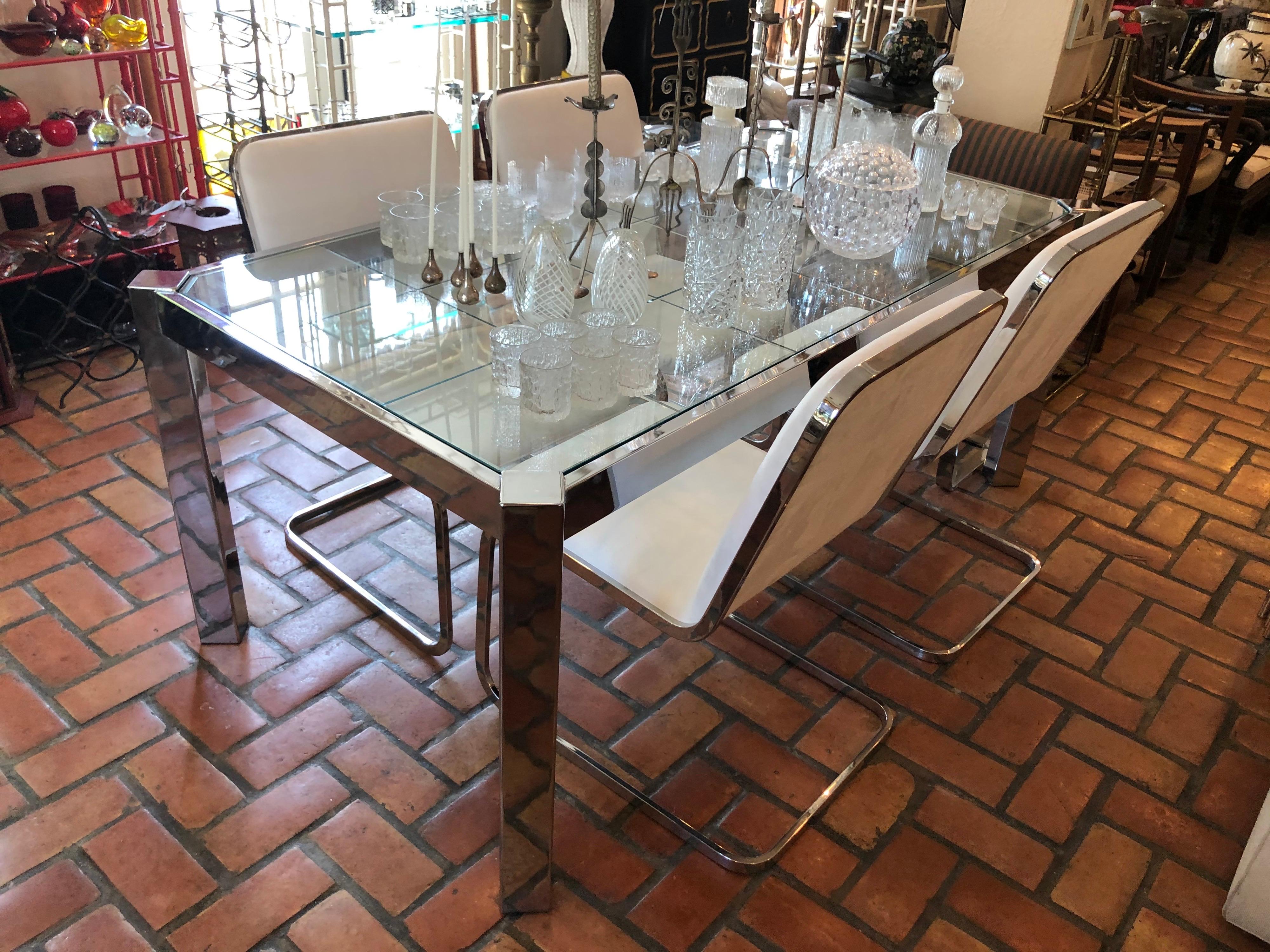 Faceted Design Institute of America Chrome and Glass Dining Table