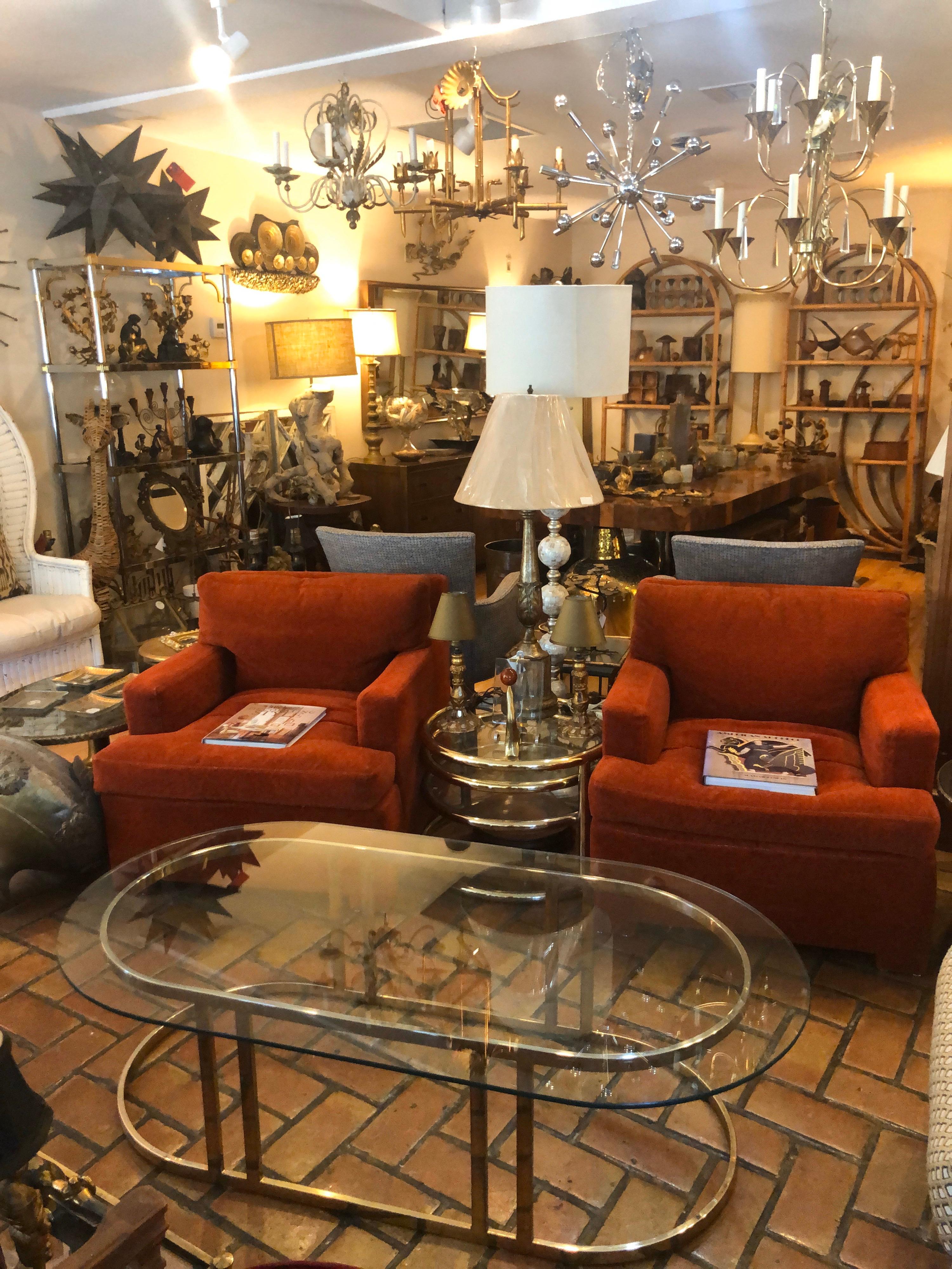 Pair of Plush Edward Wormley for Dunbar Lounge Chairs in Orange Rust 4