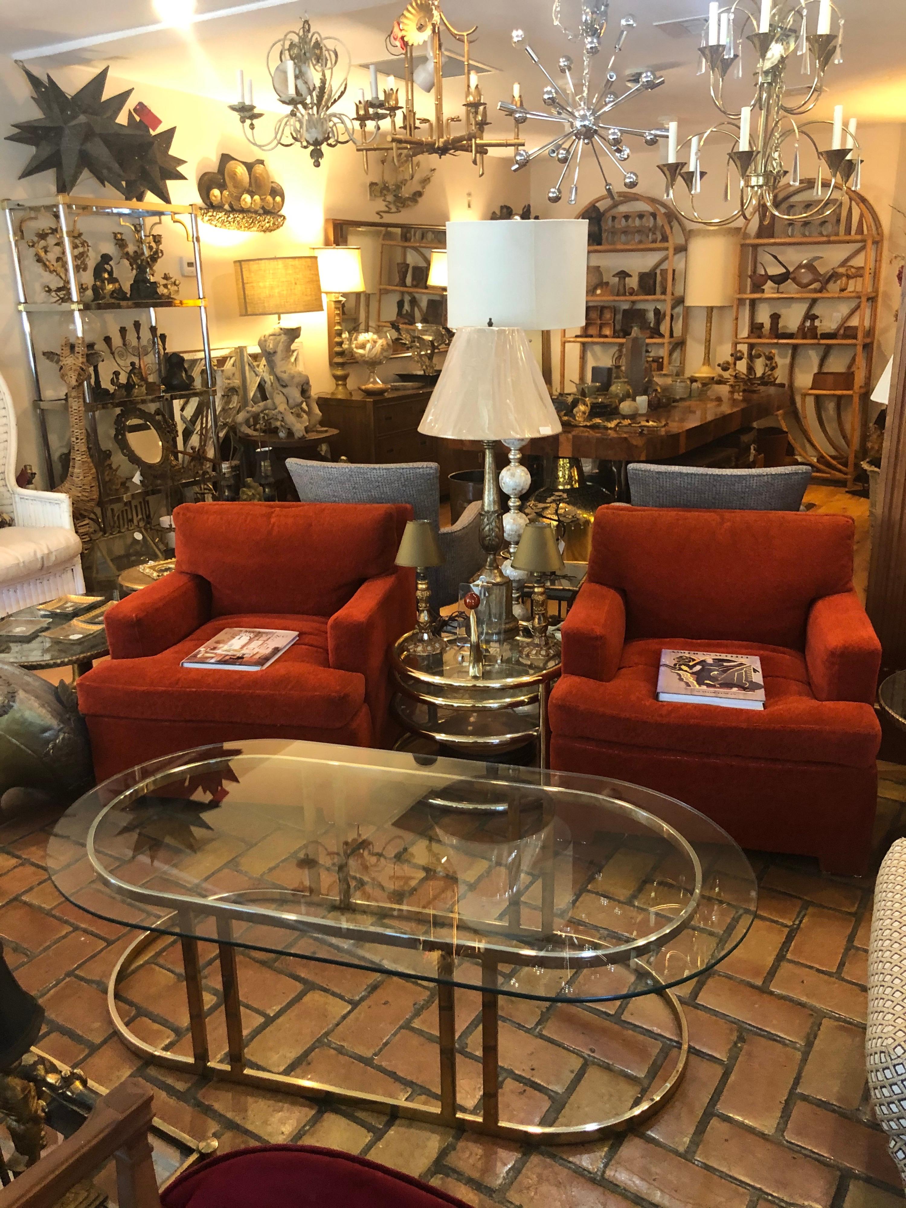 Pair of Plush Edward Wormley for Dunbar Lounge Chairs in Orange Rust 5