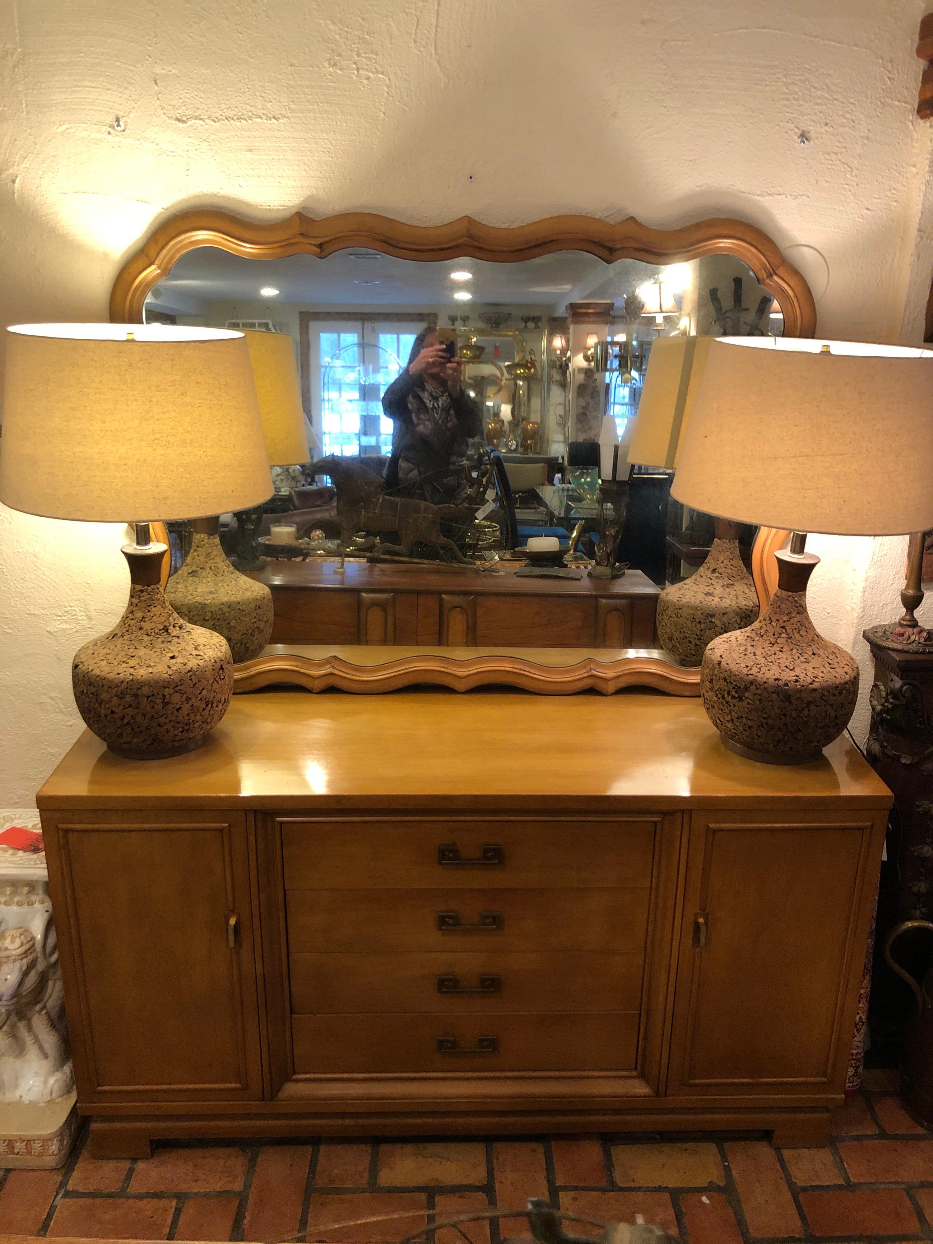 Mid-20th Century Large Scalloped Fruitwood Mirror