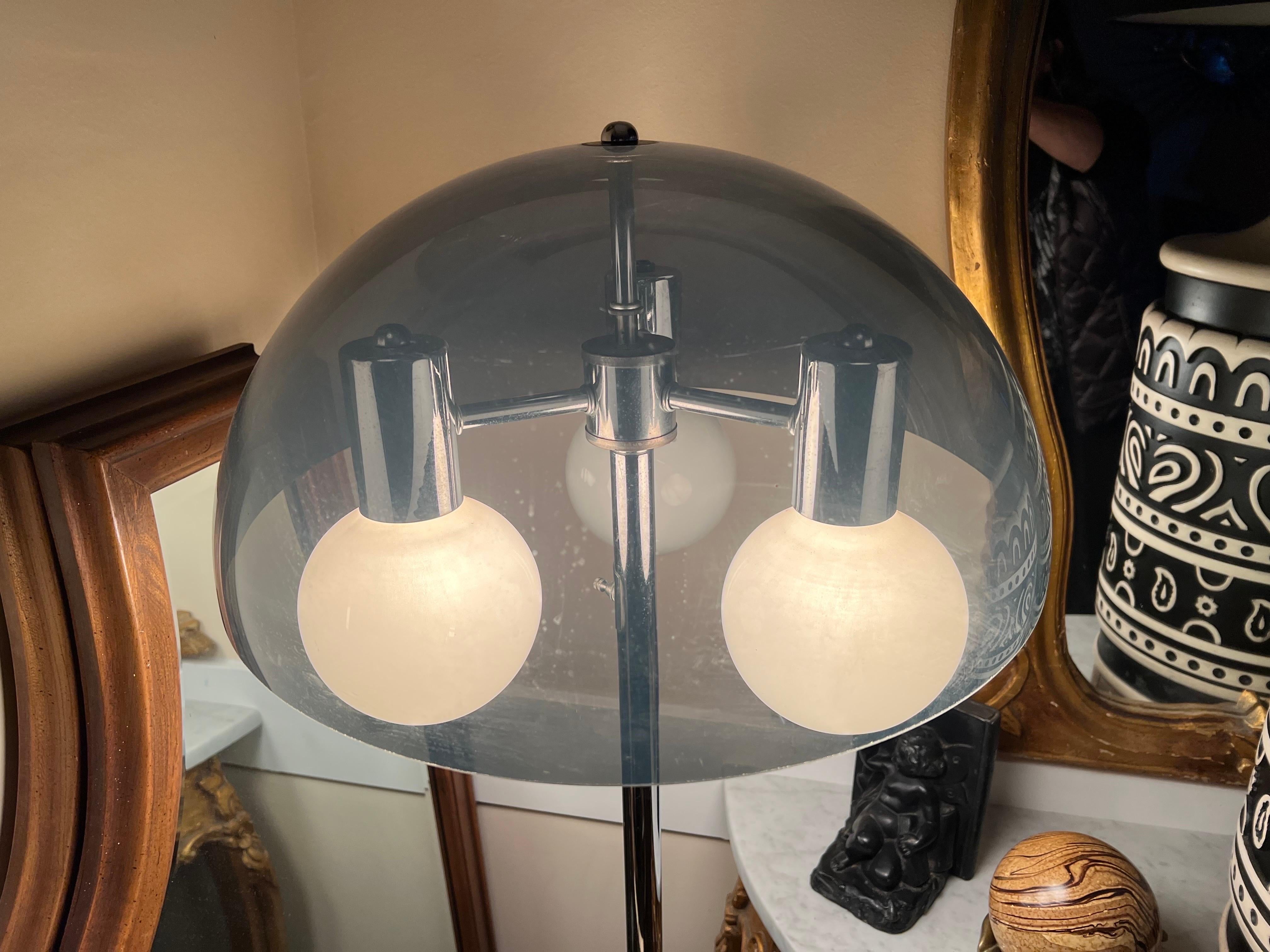 Chrome Smoked Lucite Mushroom Floor Lamp For Sale