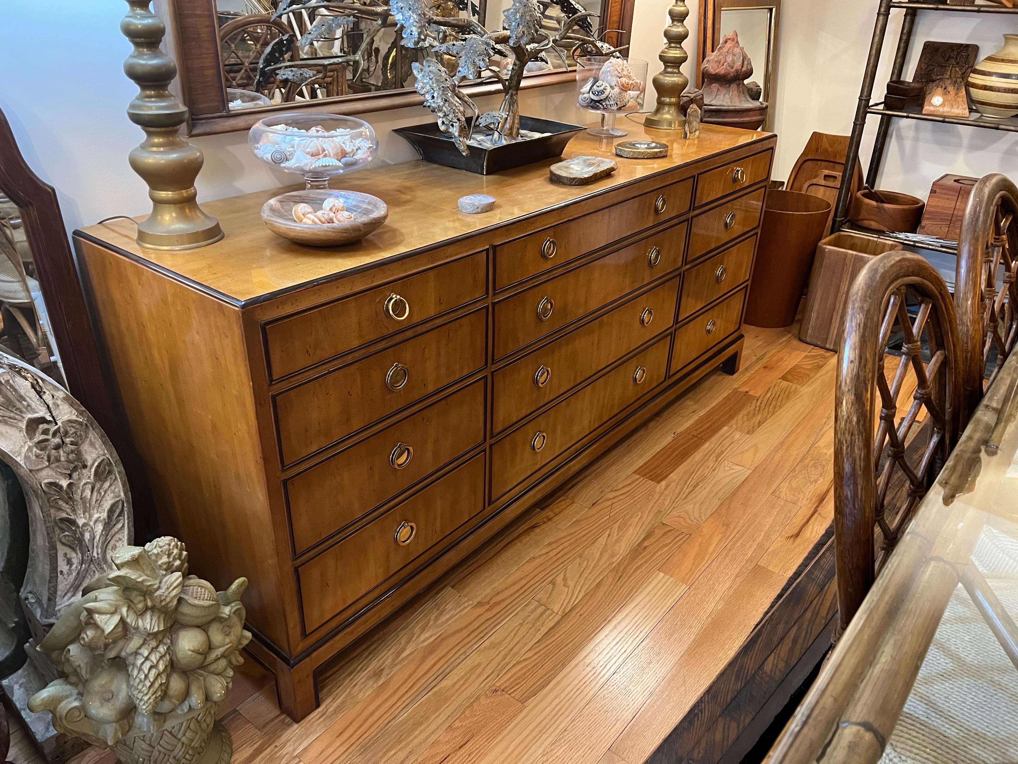 Mid Century Burlwood Drexel Heritage Dresser In Good Condition In Redding, CT