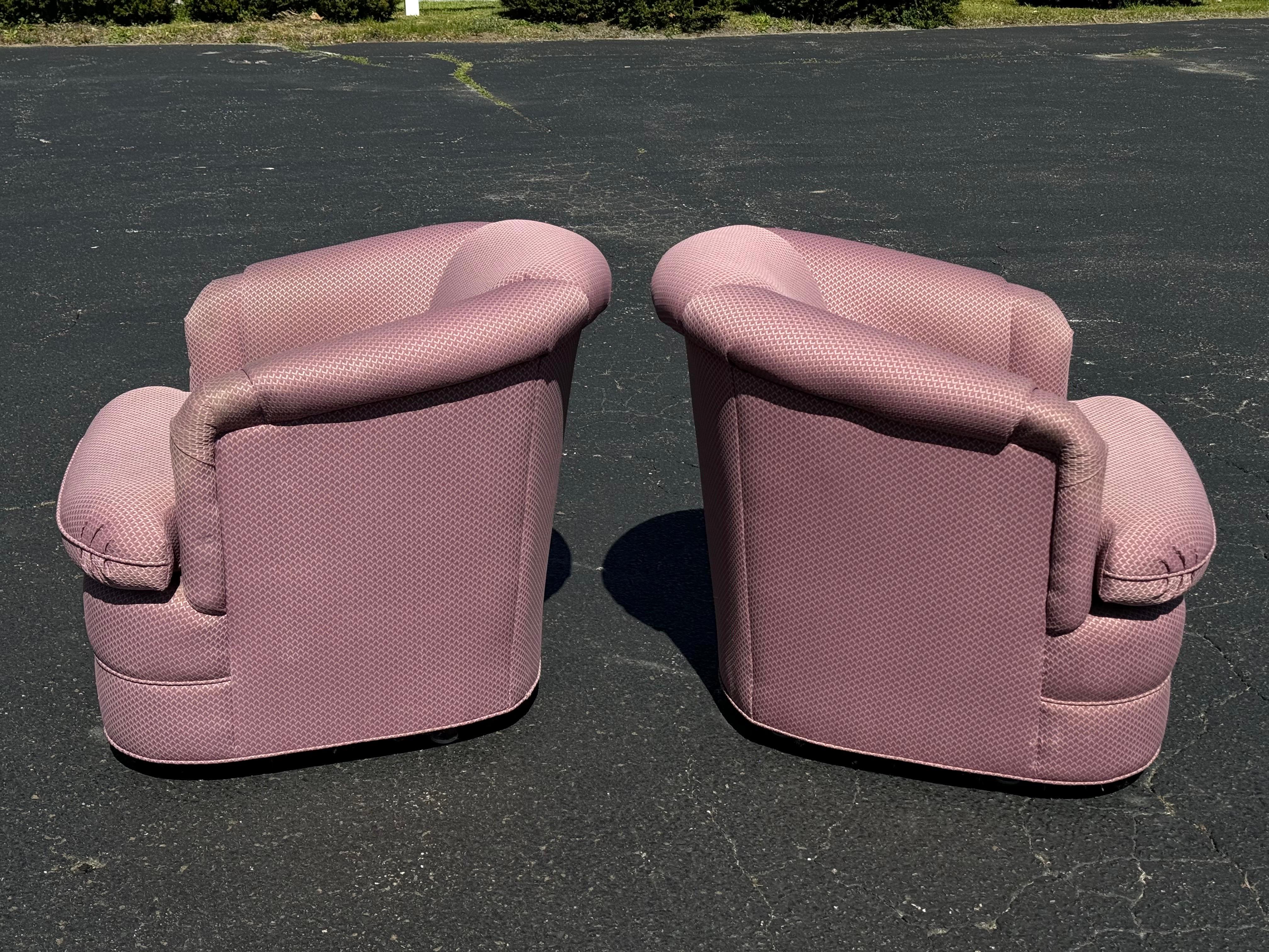 Pair of 1980's Mauve Swivel Chairs 2