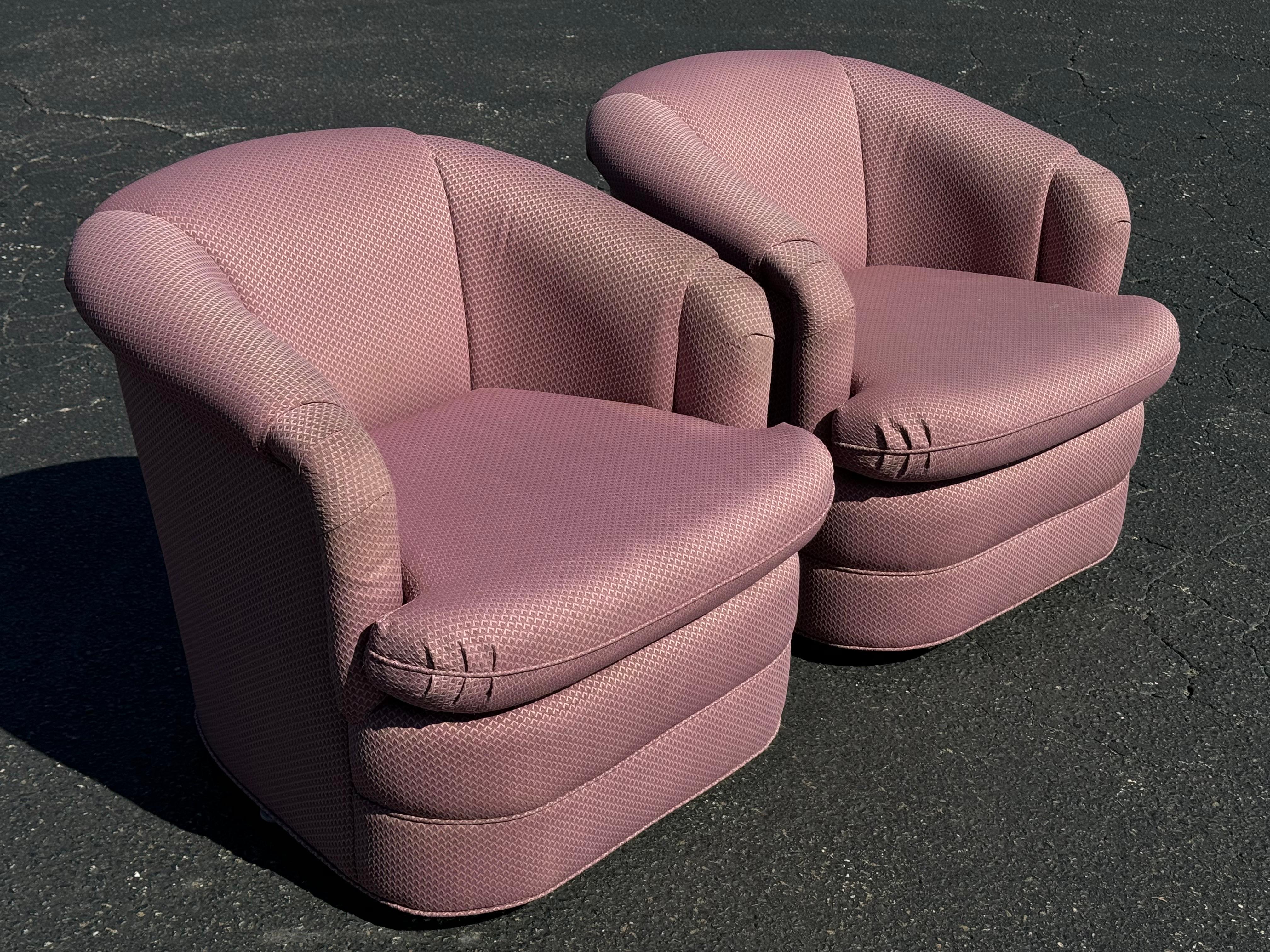 Pair of 1980's Mauve Swivel Chairs 1