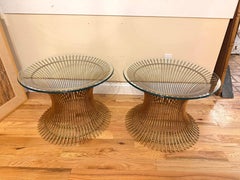 Pair of Warren Platner Style Gilt Steel End Tables