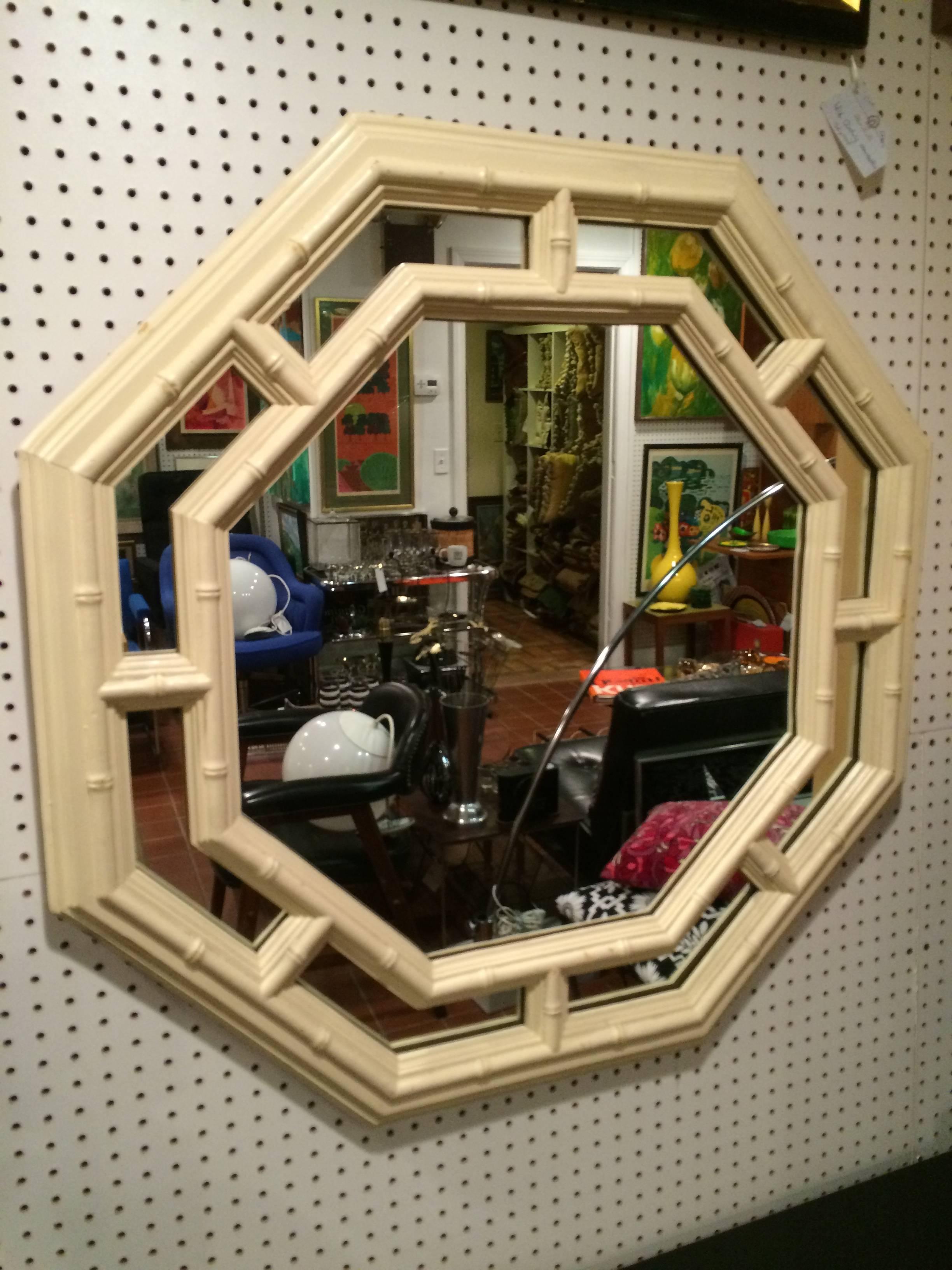 Late 20th Century Faux Bamboo Hollywood Regency Octagonal Mirror