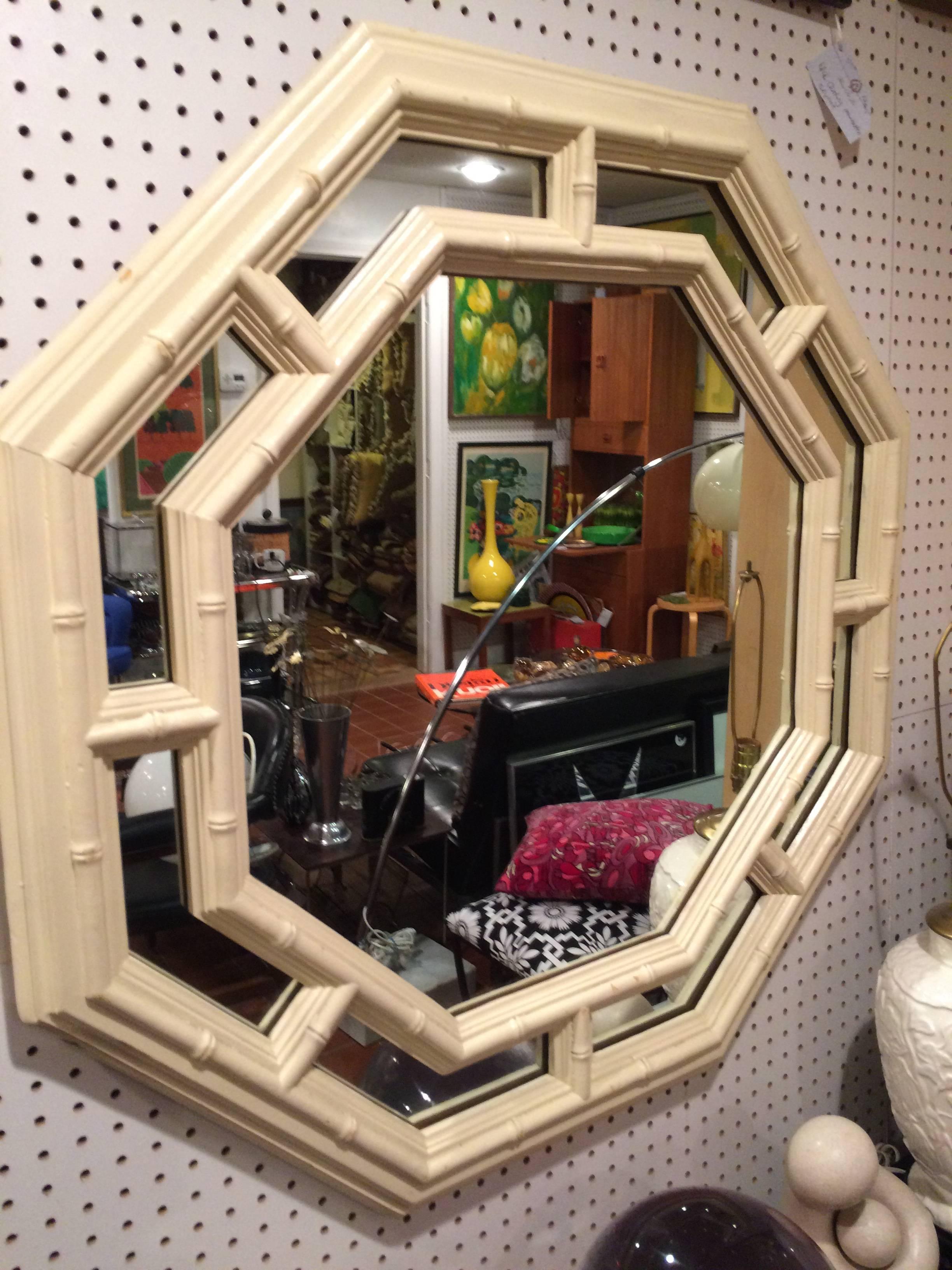 Faux Bamboo Hollywood Regency Octagonal Mirror 1
