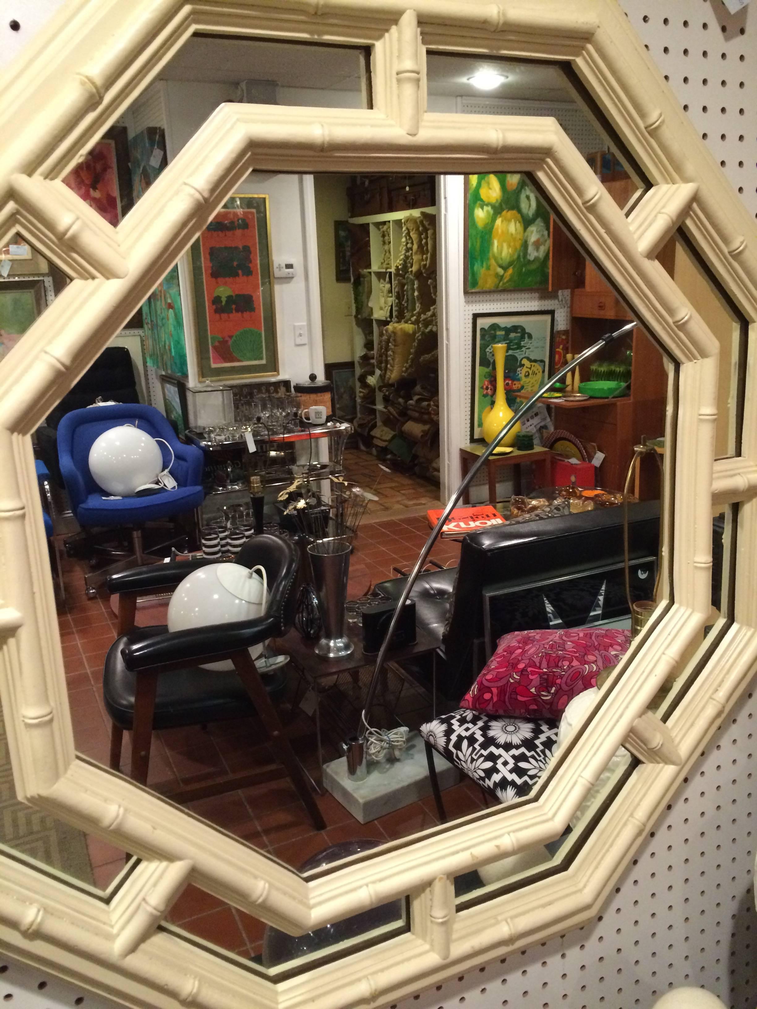 Faux Bamboo Hollywood Regency Octagonal Mirror 4