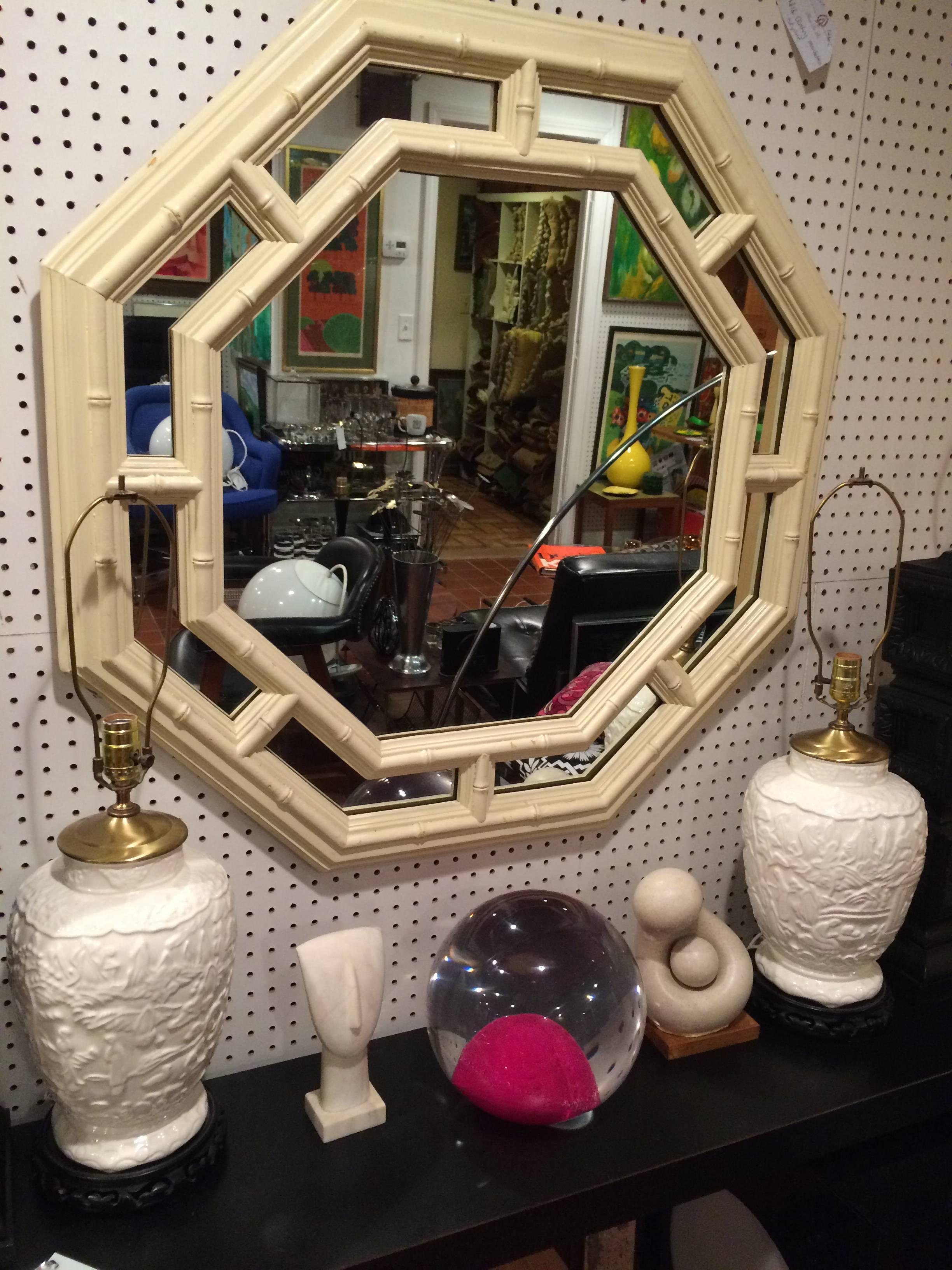 Faux Bamboo Hollywood Regency Octagonal Mirror 5