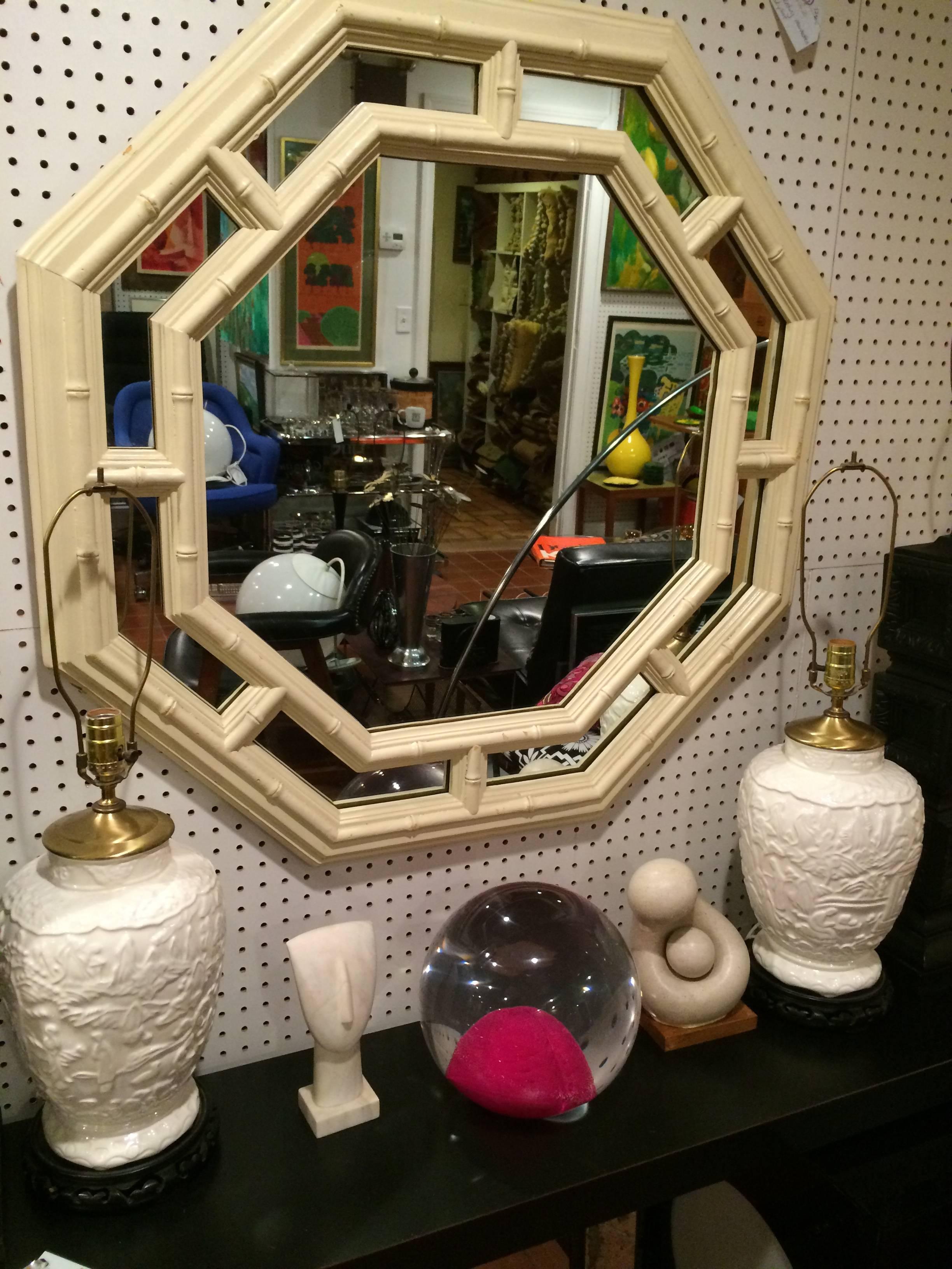 Faux Bamboo Hollywood Regency Octagonal Mirror 6