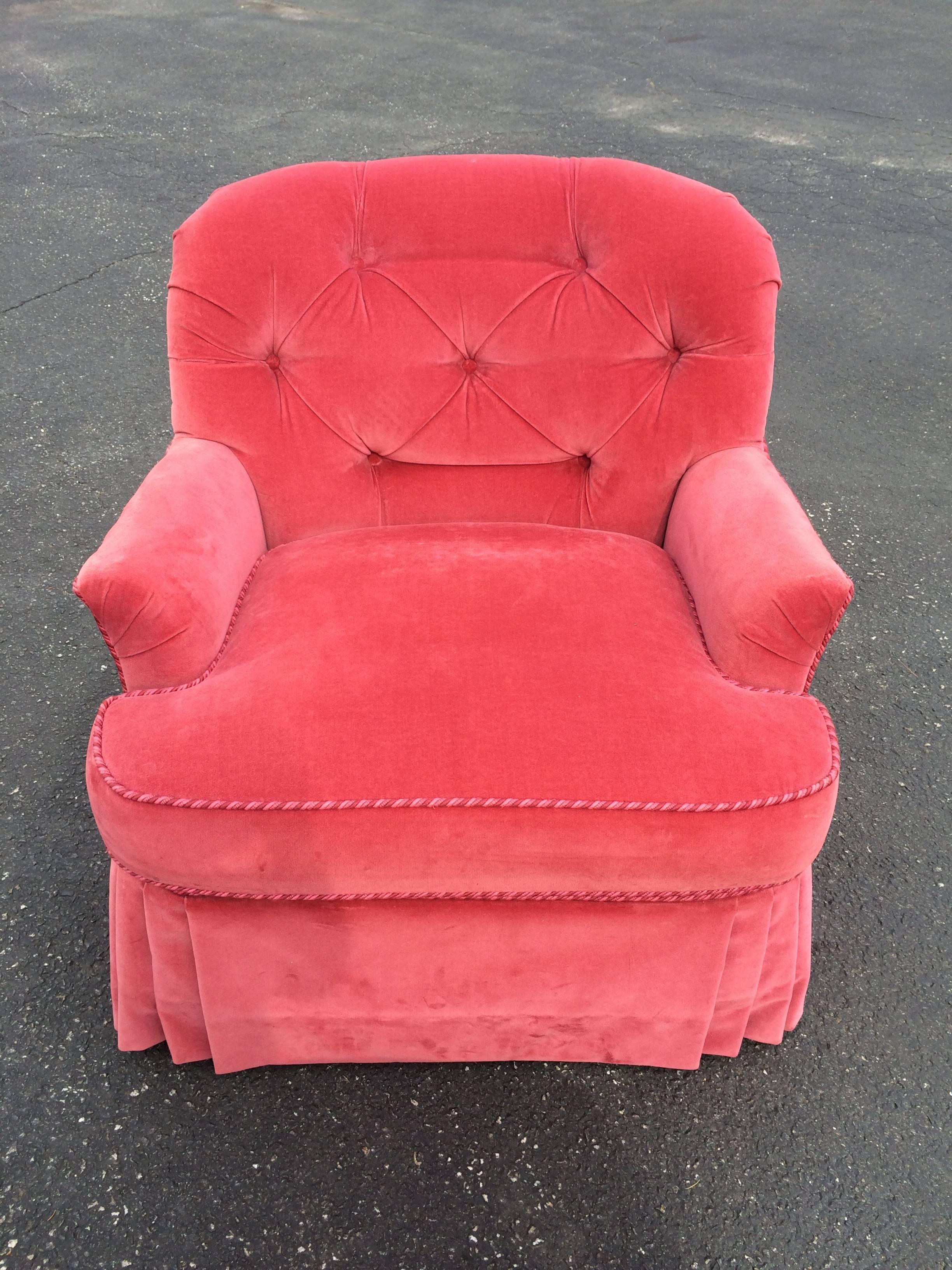 Velvet Hollywood Regency Tufted Lounge Chair and Ottoman