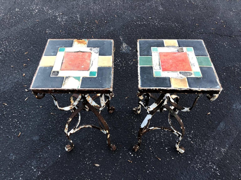 Pair of Iron Tile Top Tables at 1stDibs