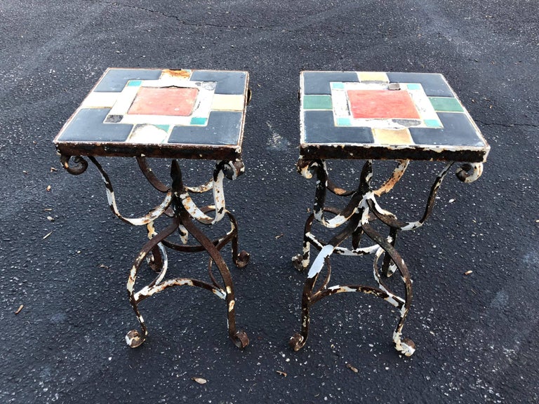 Pair of Iron Tile Top Tables at 1stDibs