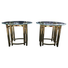 Pair of Oval Brass and Glass Side Tables-2