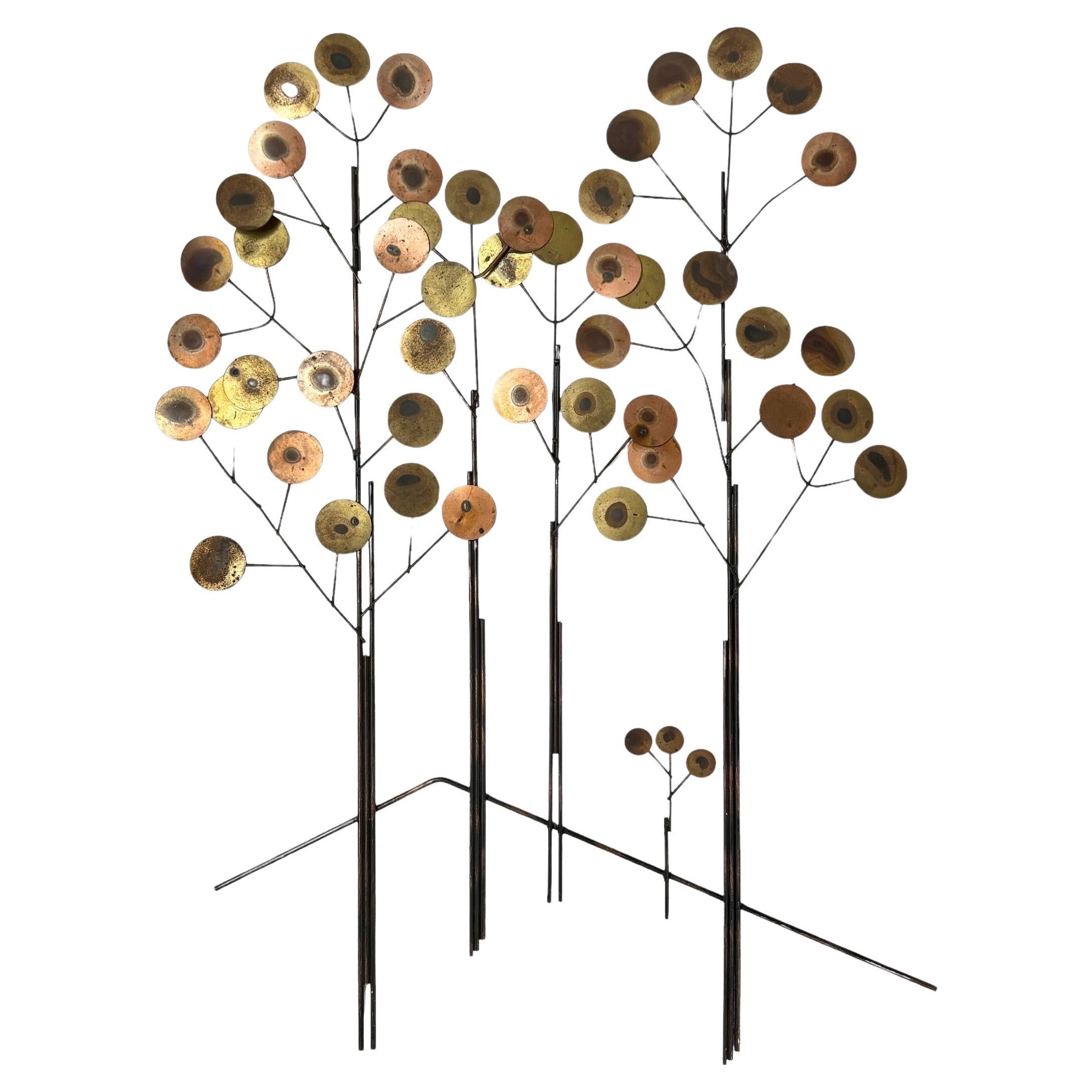Curtis Jere Raindrops Tree Wall Sculpture. Round mixed metal raindrop or lollipop design tree sculpture. Perfect for that mid century room. Hang above a sofa or credenza.