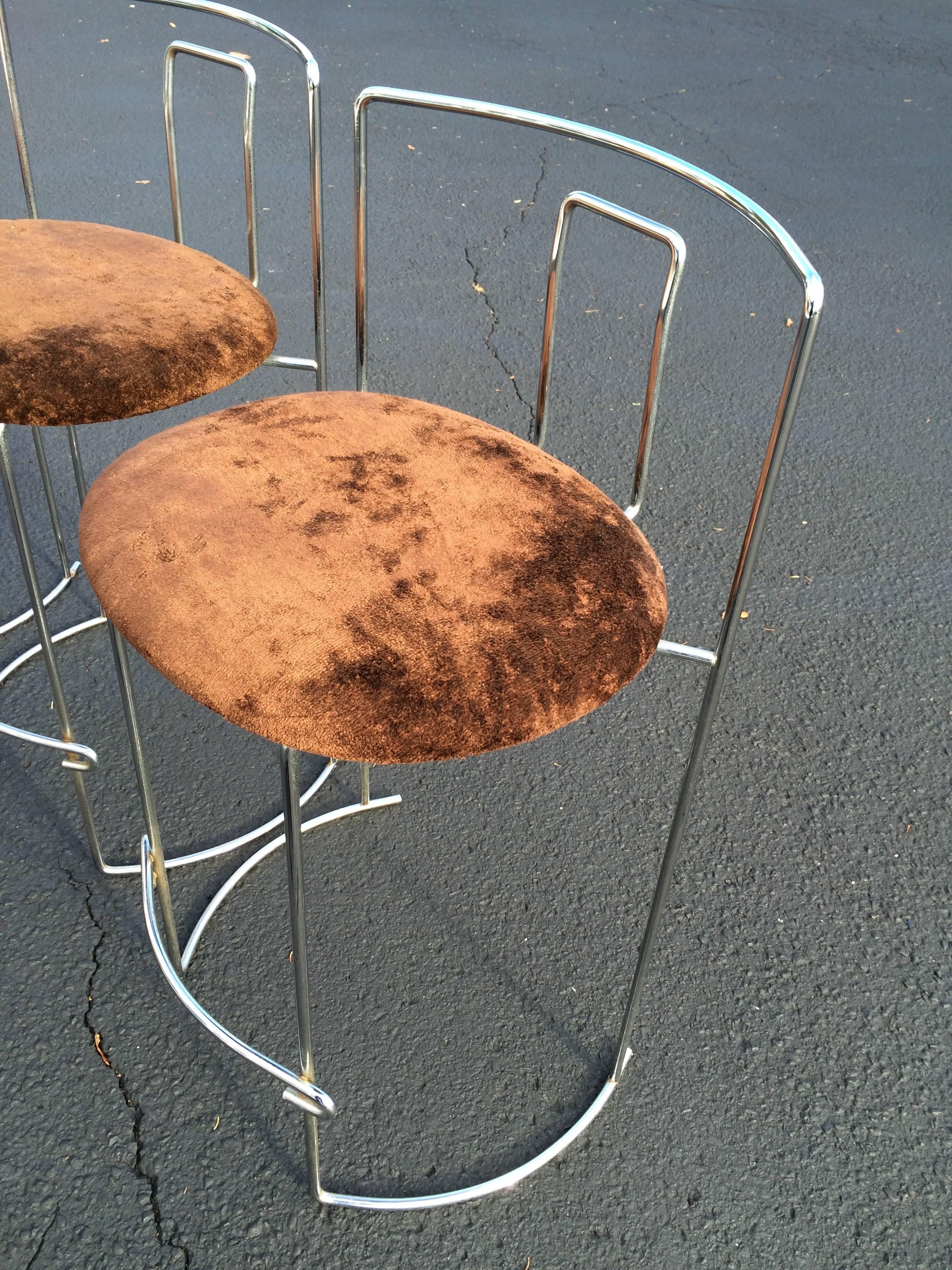 Set of Three Chrome Bar Stools by Kazuhide Takahama In Excellent Condition In Redding, CT