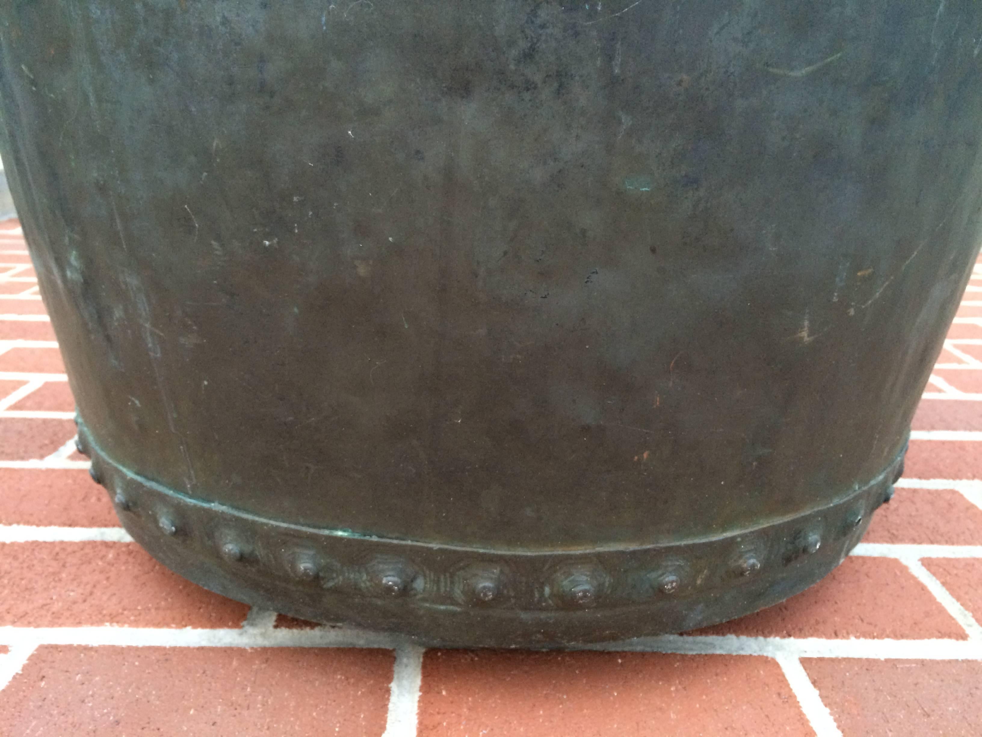 Large Early 19th Century Riveted Copper Log Holder In Good Condition In Redding, CT