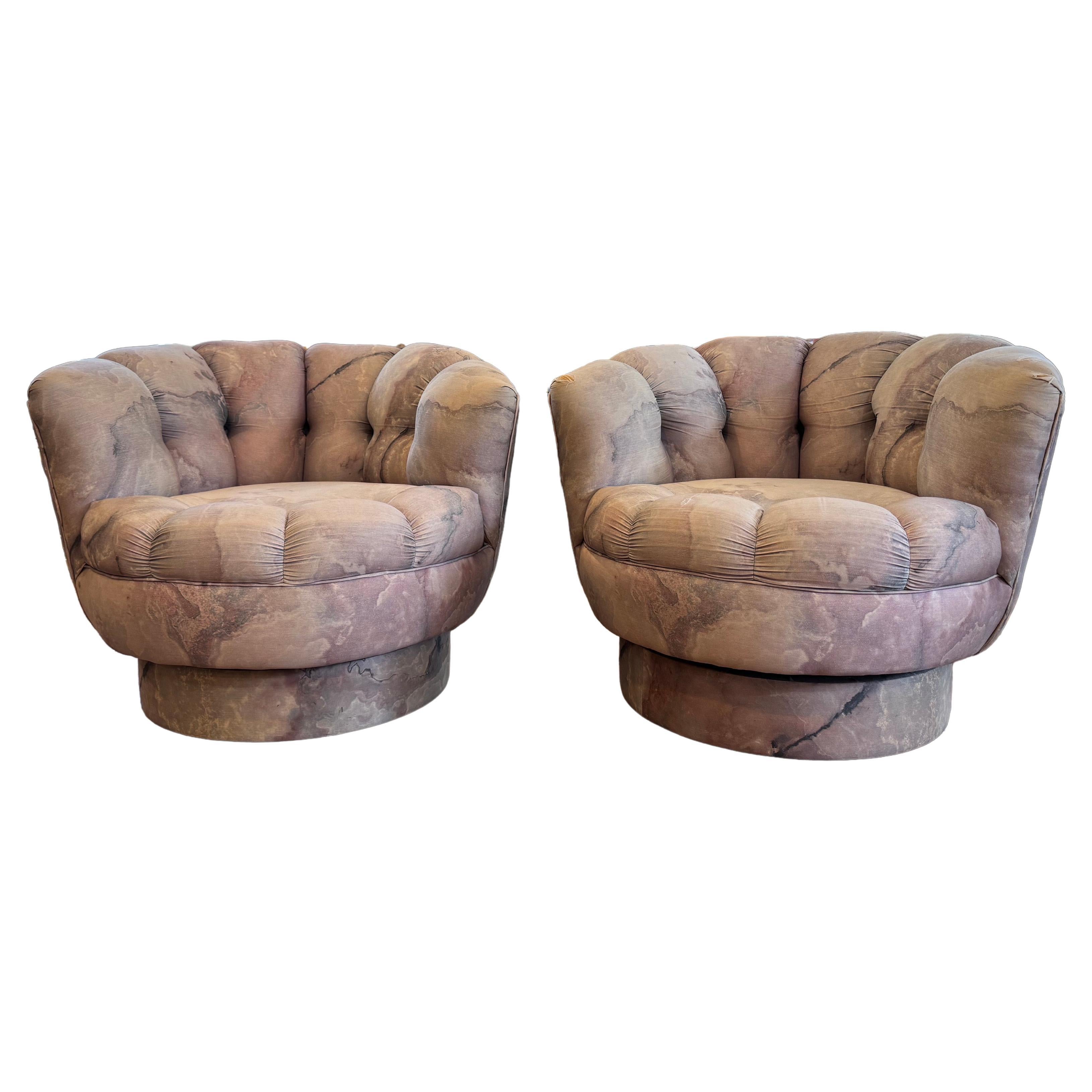 Pair of 1980’s Scalloped Swivel Chairs