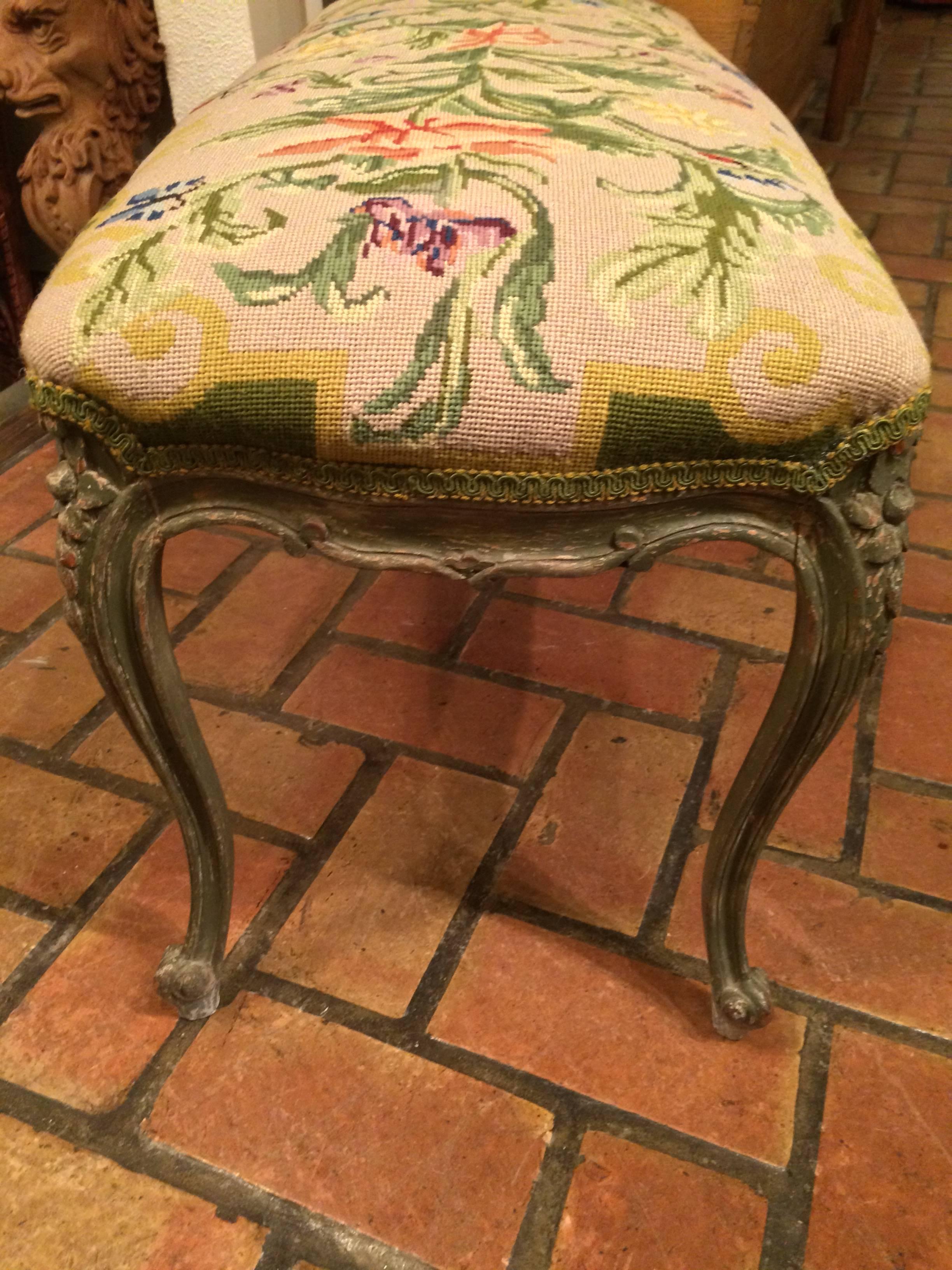 French Style Aubusson Needlepoint Bench 1