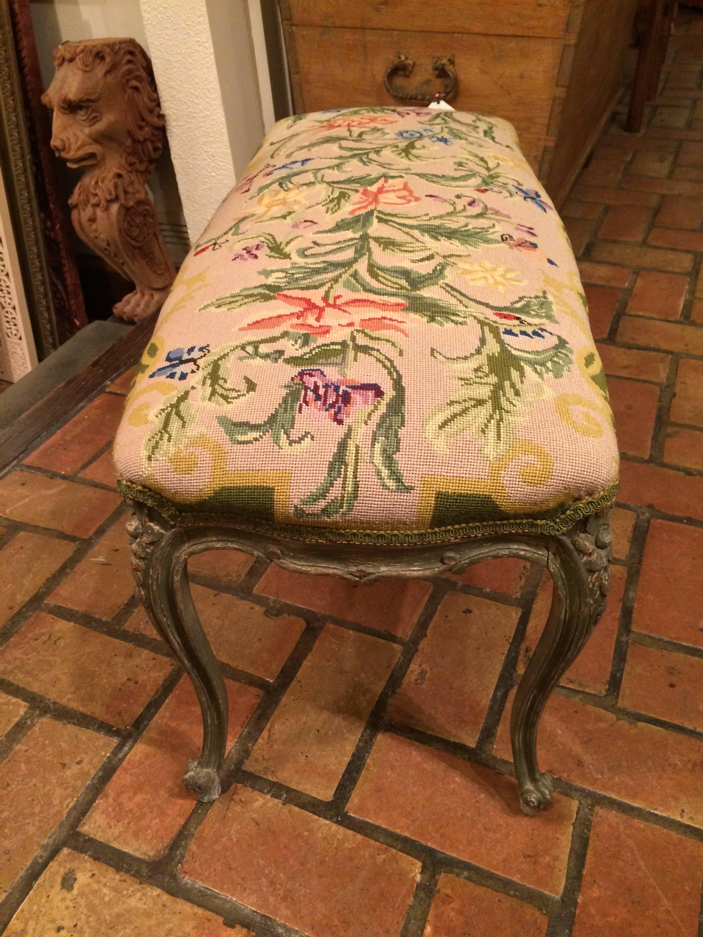 Wool French Style Aubusson Needlepoint Bench