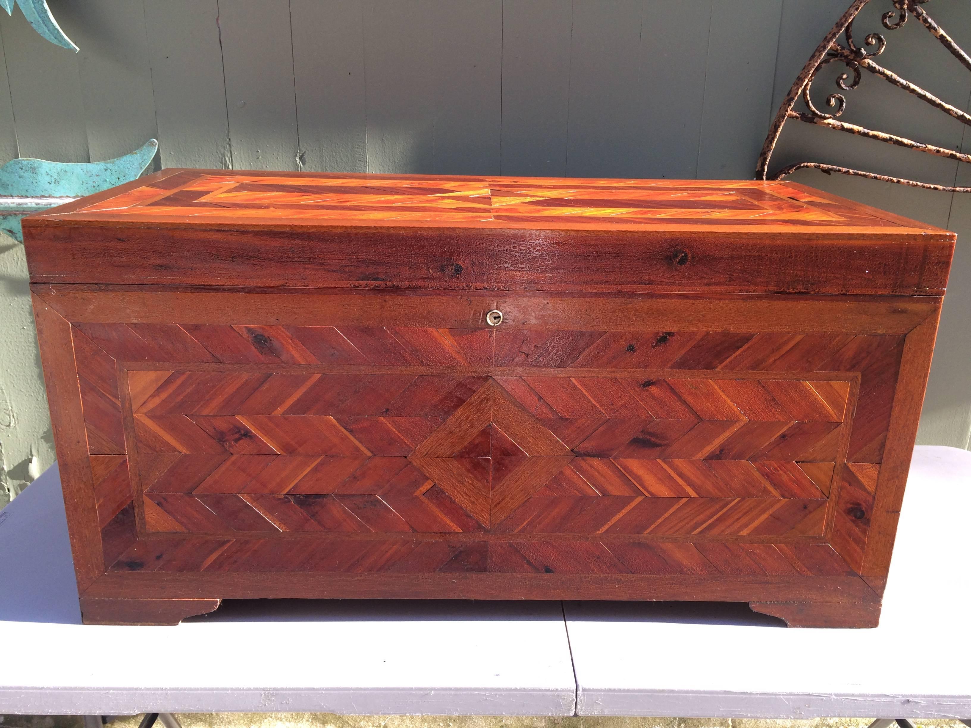 Inlay Huge Primitive Inlaid Parquetry Blanket Chest