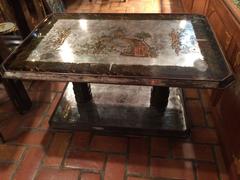 Chinoiserie Silver Leafed Reverse Painted Coffee Table