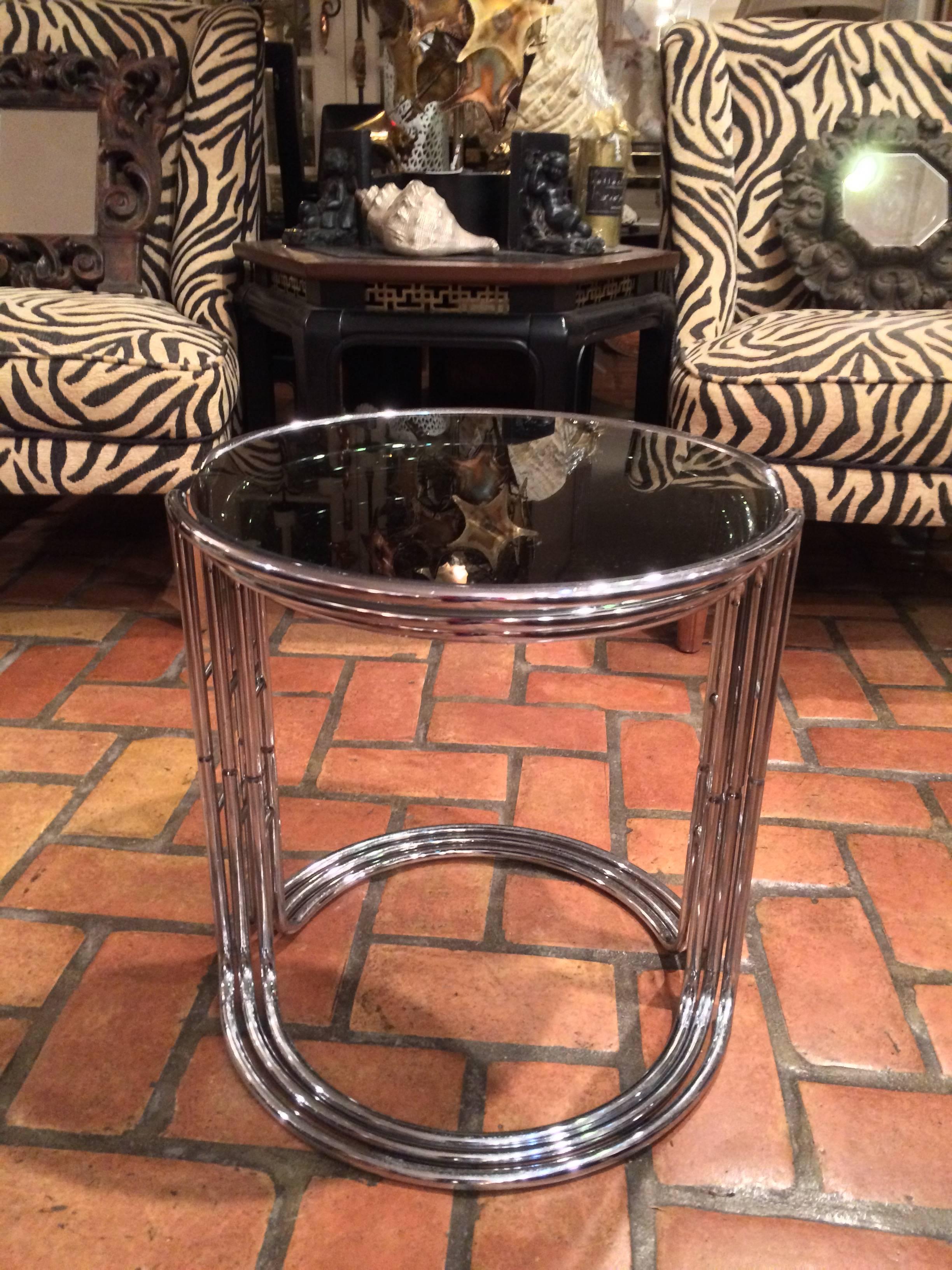 Late 20th Century Set of Three Milo Baughman Chrome and Smoked Glass Stacking Tables
