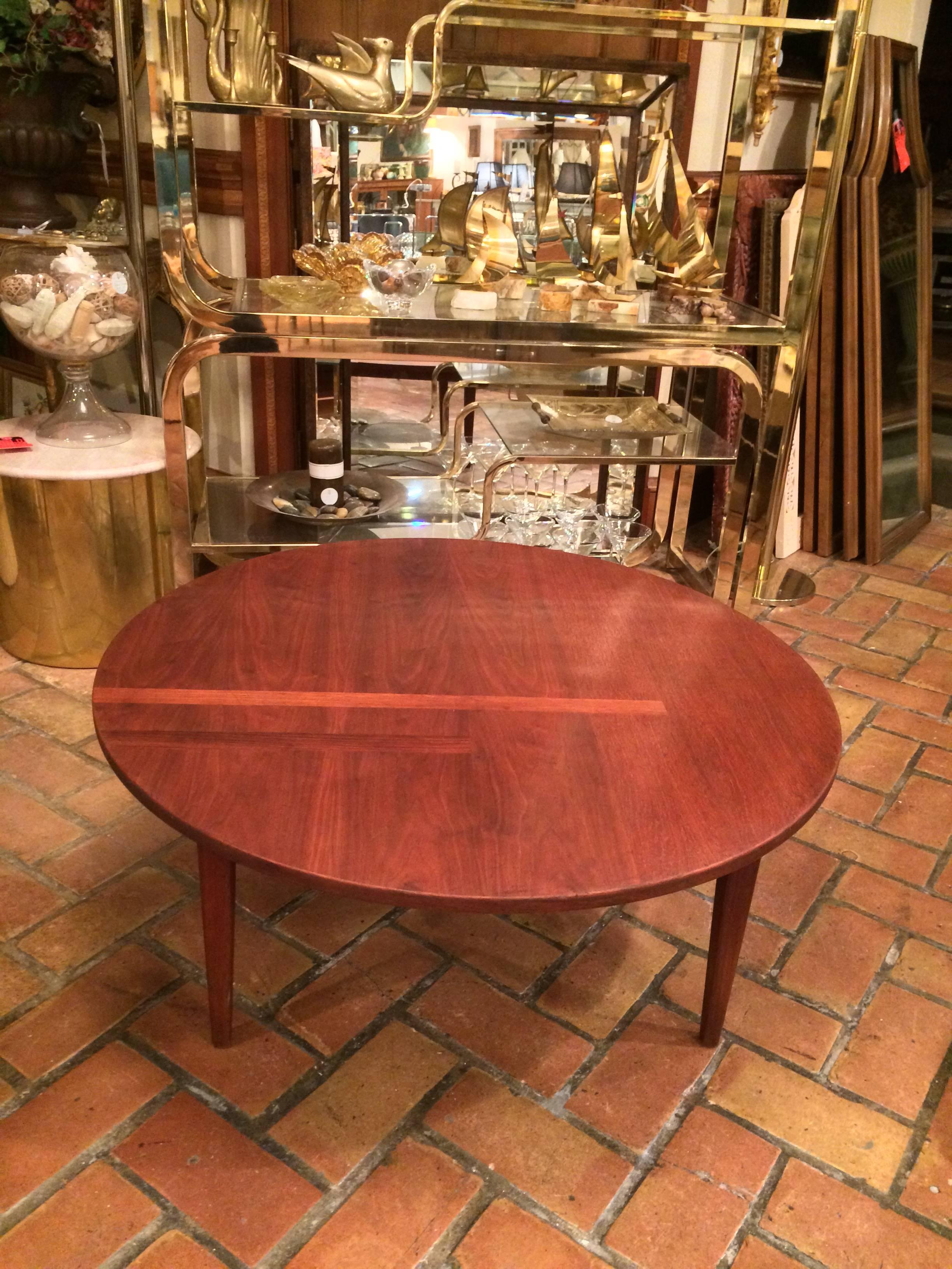 Mid-Century Round Solid Walnut Coffee Table In Excellent Condition In Redding, CT