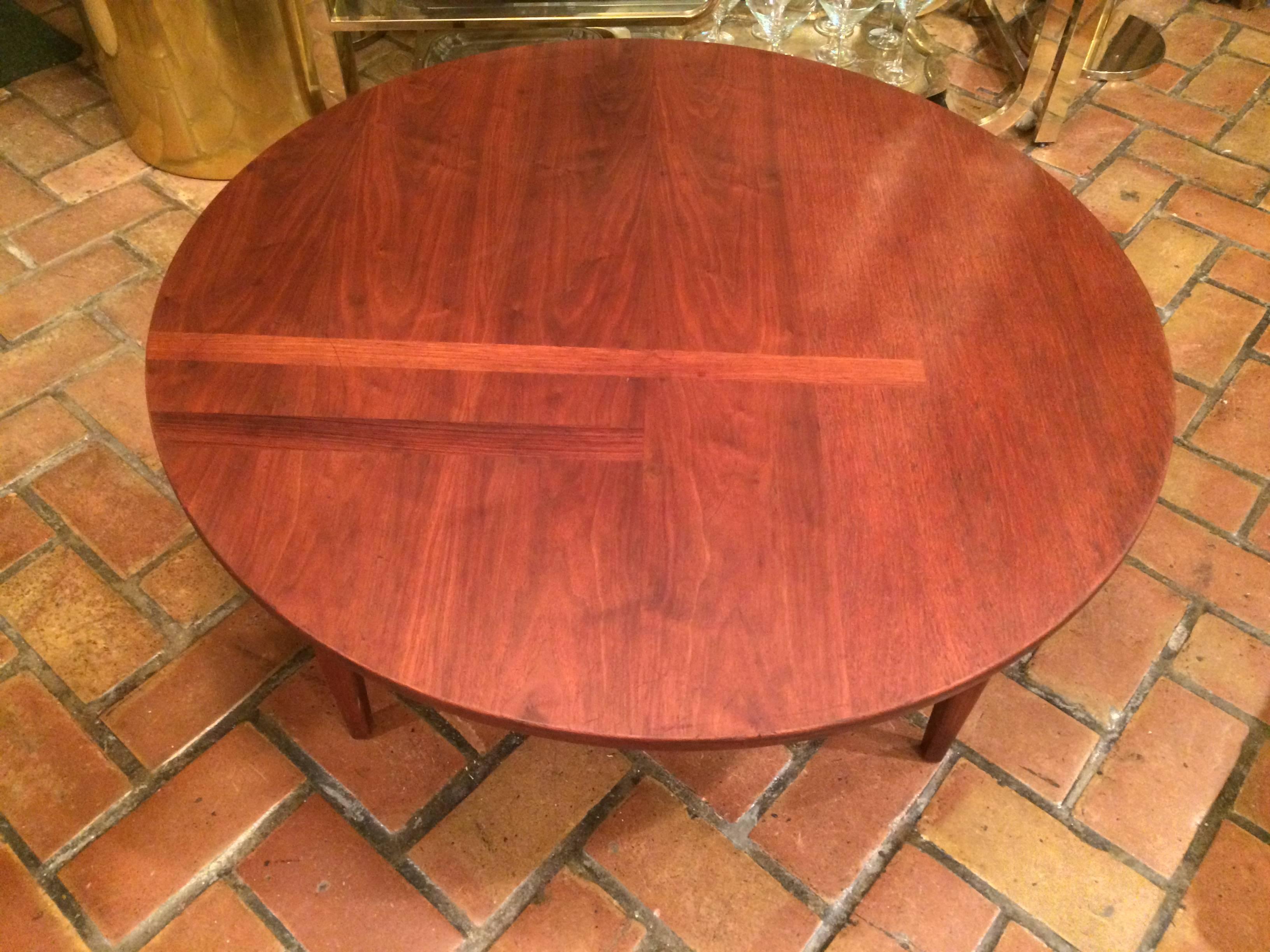 Mid-Century Round Solid Walnut Coffee Table 1