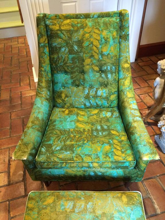 Hollywood Regency Rare Mid-Century Selig Armchair and Ottoman For Sale
