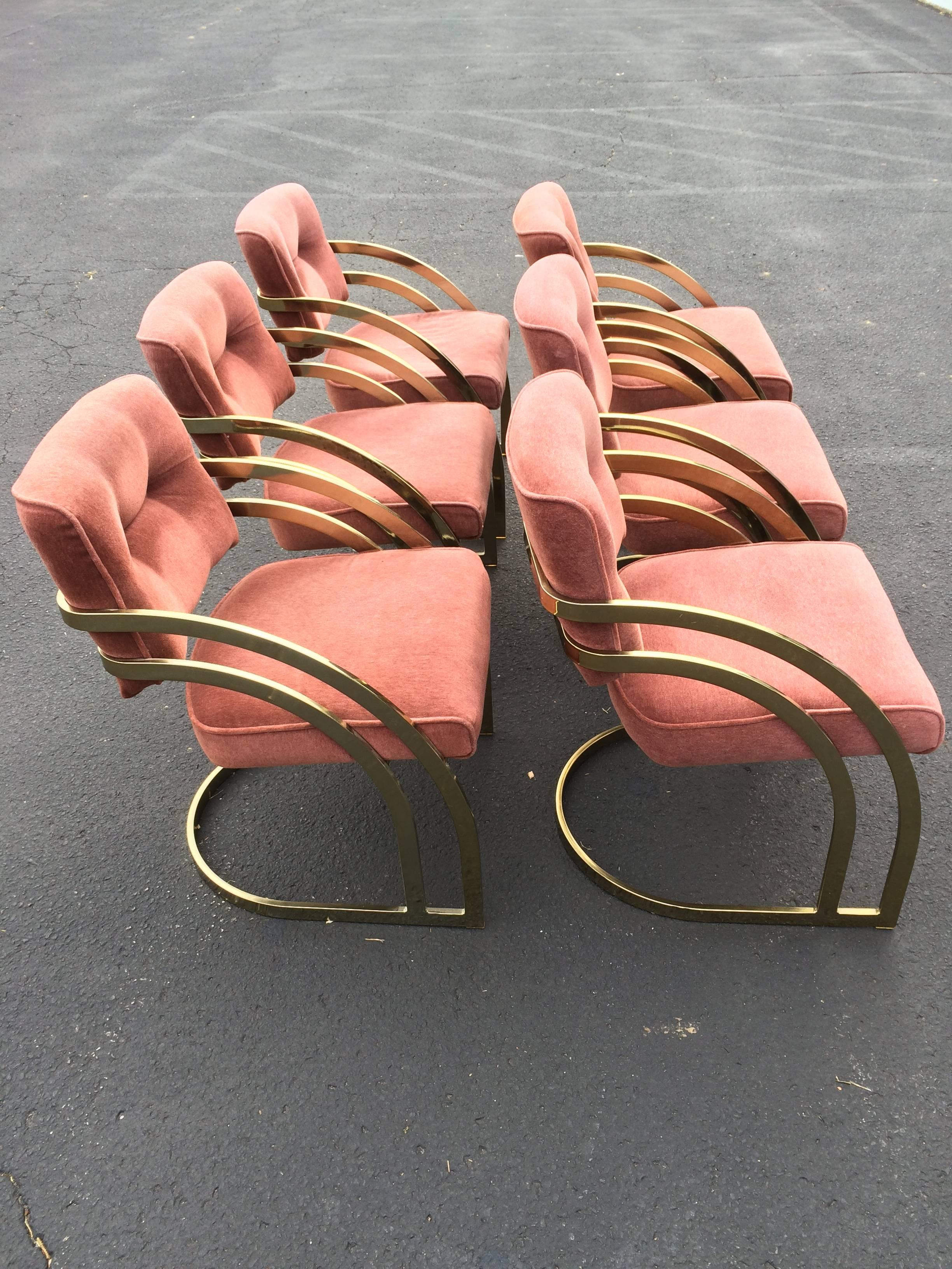 Hollywood Regency Milo Baughman Style Brass Dining Chair Set
