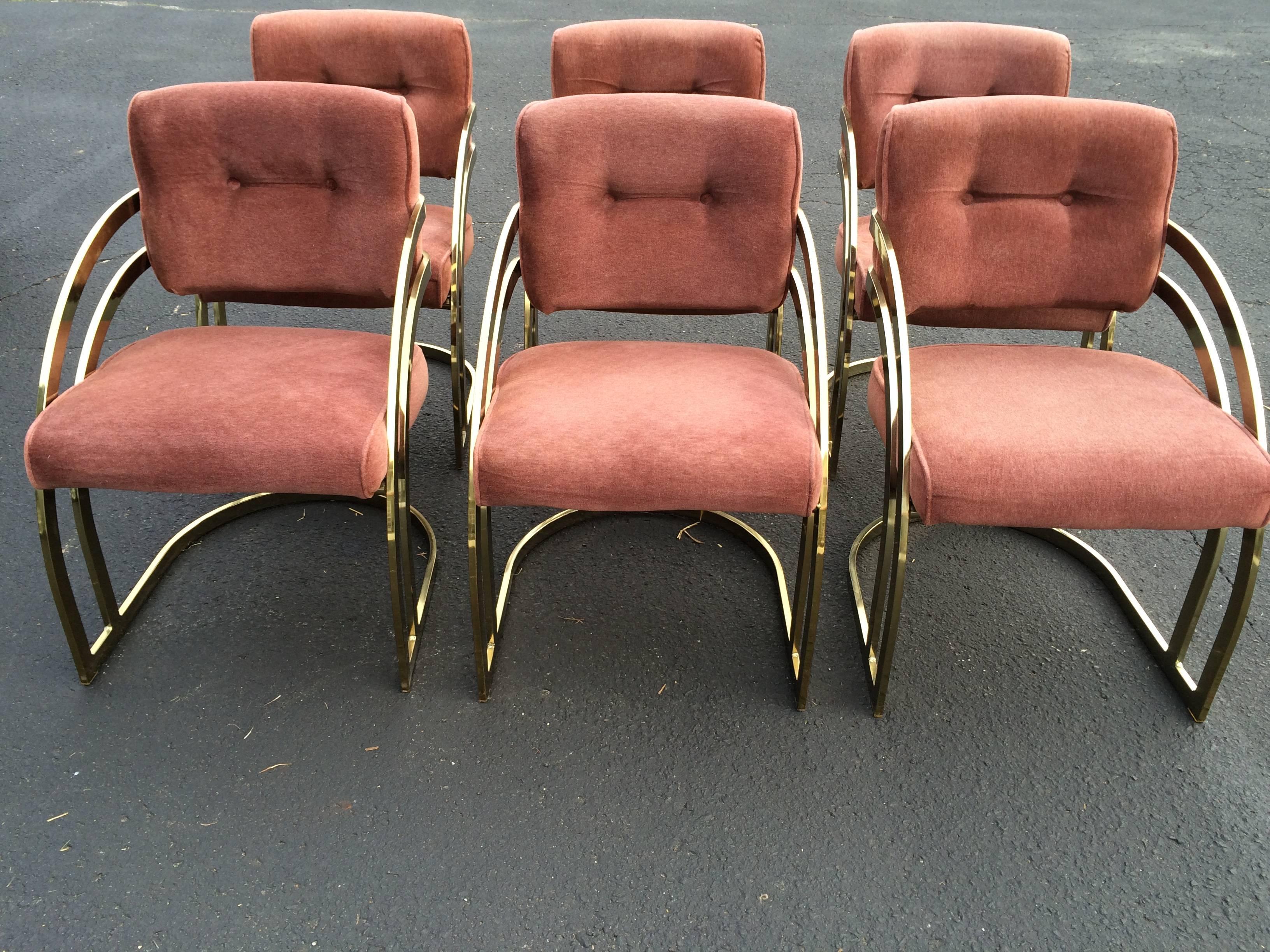 American Milo Baughman Style Brass Dining Chair Set