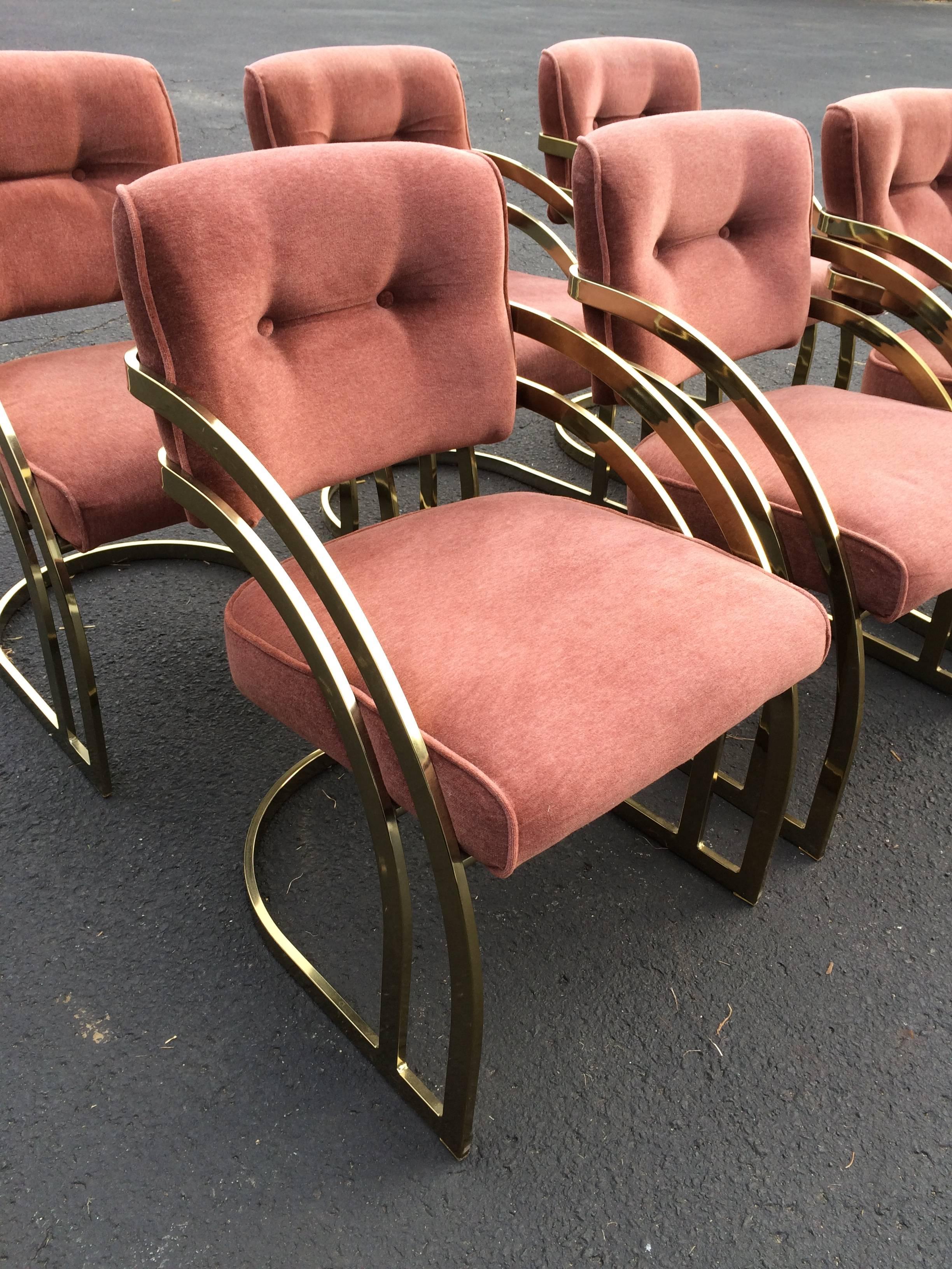 Milo Baughman Style Brass Dining Chair Set In Good Condition In Redding, CT
