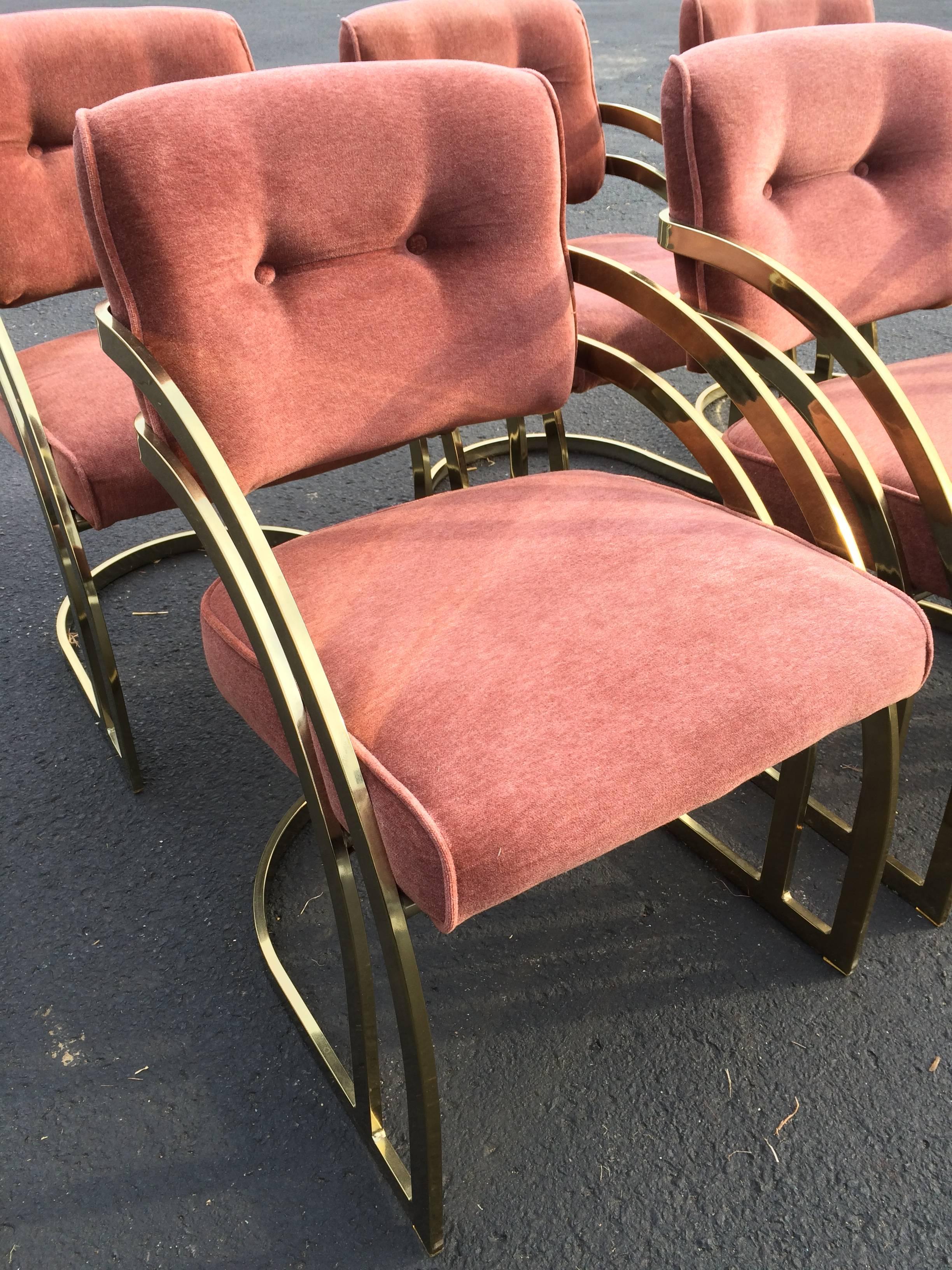 Late 20th Century Milo Baughman Style Brass Dining Chair Set