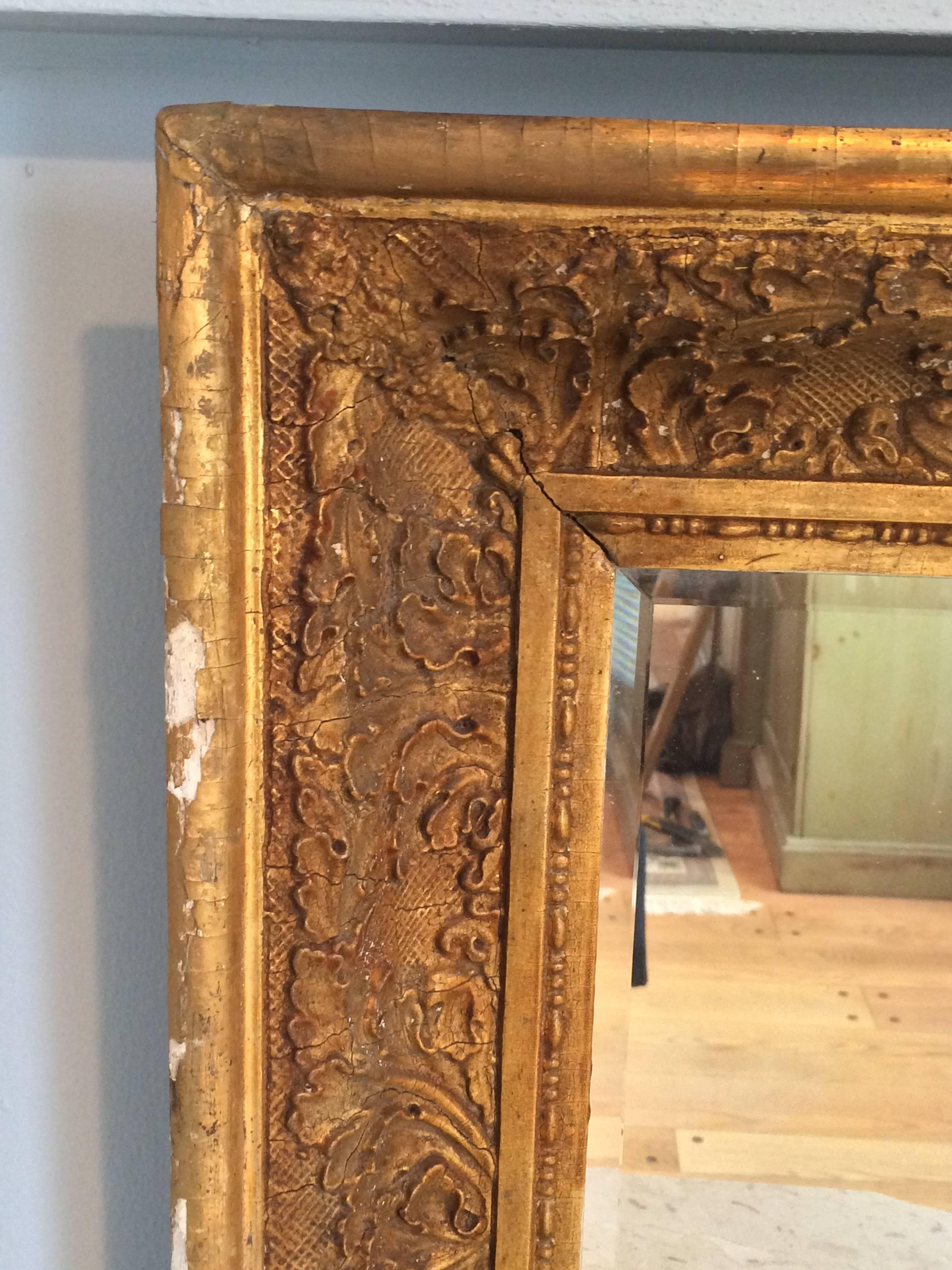 Gesso Large Antique Gilt Mirror