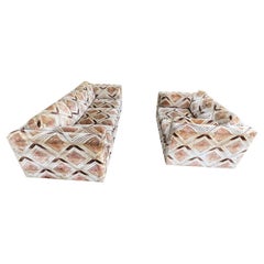 Pair of Milo Baughman Tuxedo Sofas in Chevron Pattern