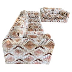 Pair of Milo Baughman Tuxedo Sofas in Chevron Pattern