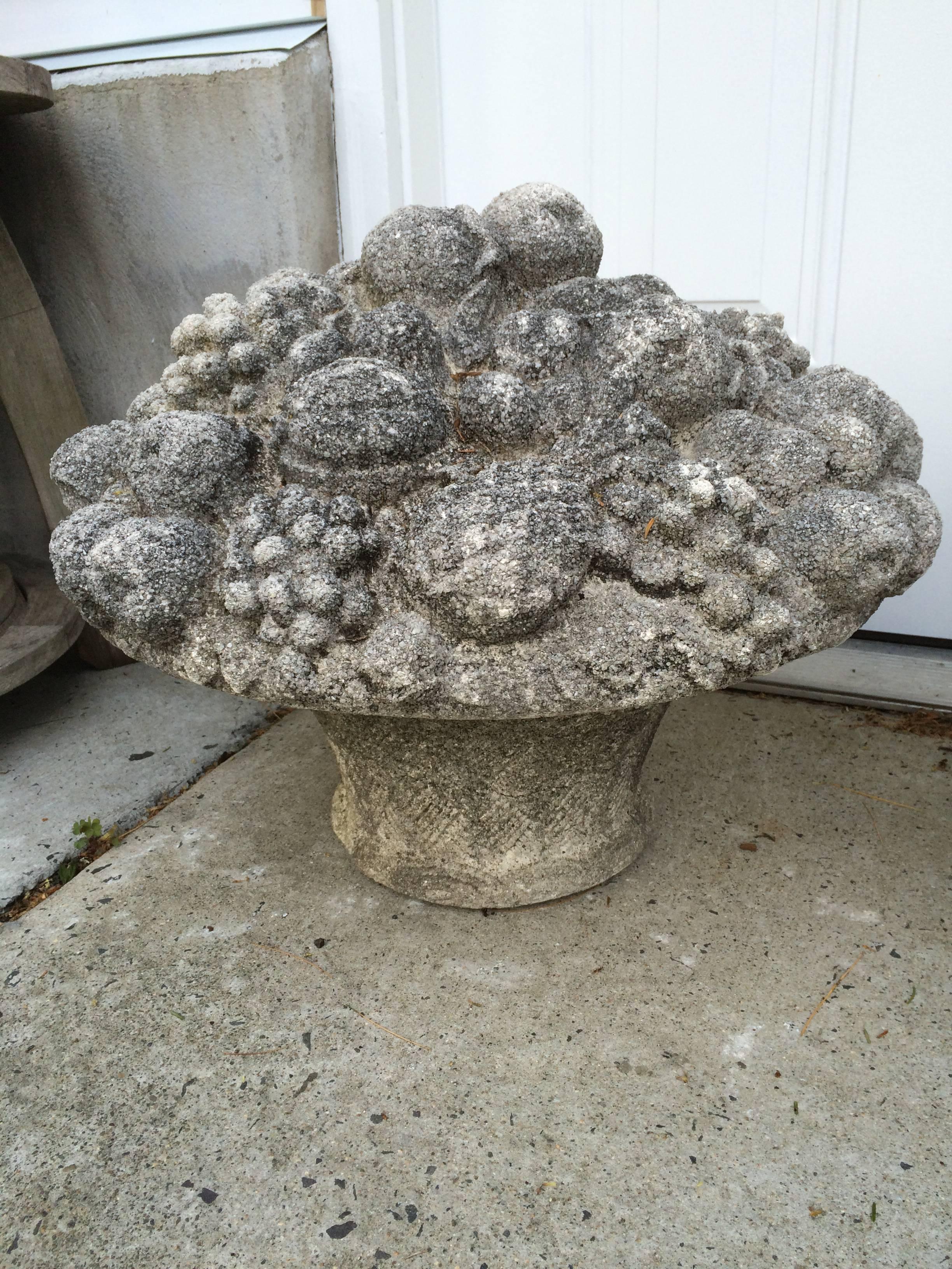 Monumental Pair of Antique Cast Stone Fruit and Flower Baskets In Fair Condition For Sale In Redding, CT
